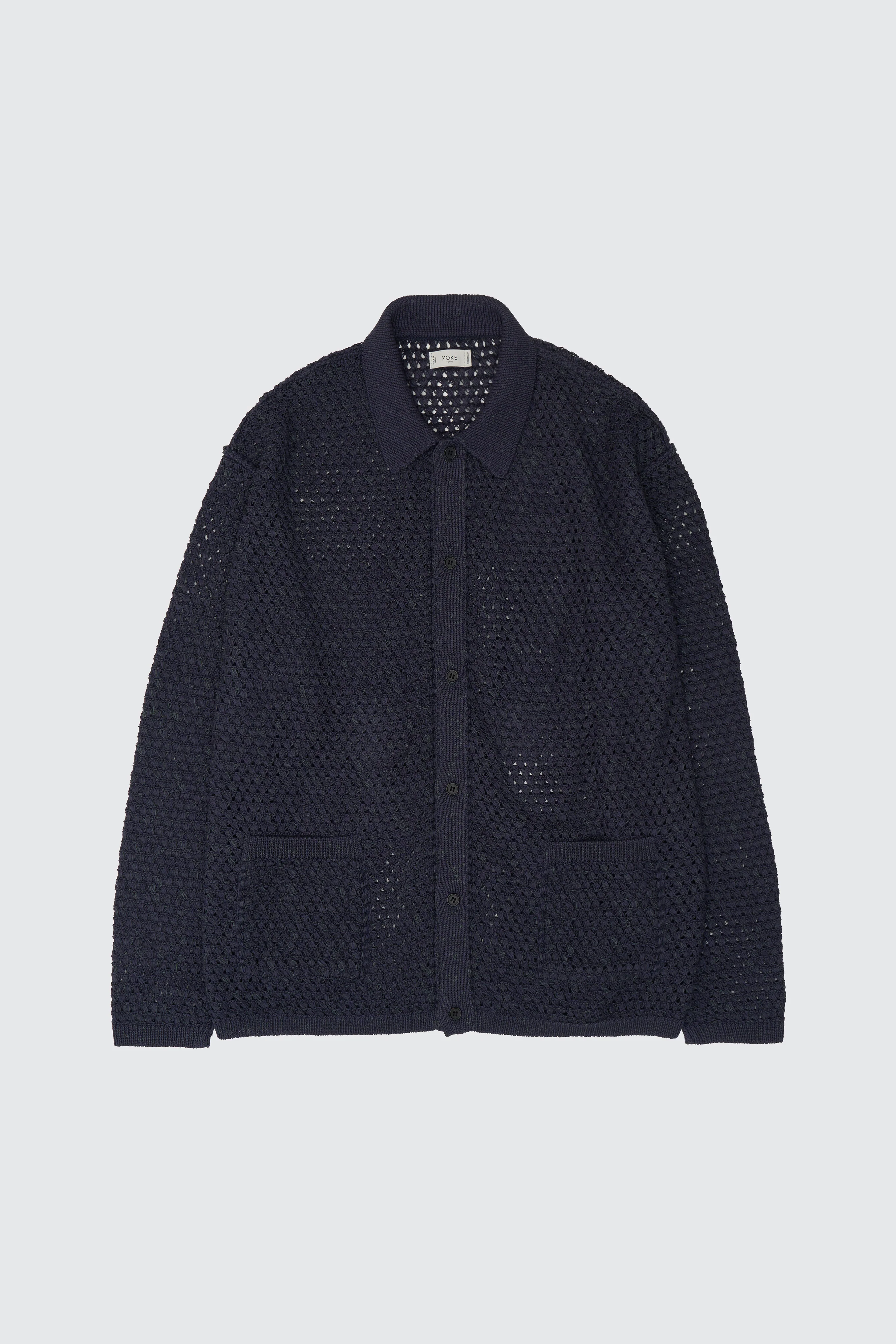 Cotton Mesh Knit Shirt Cardigan - Image 9
