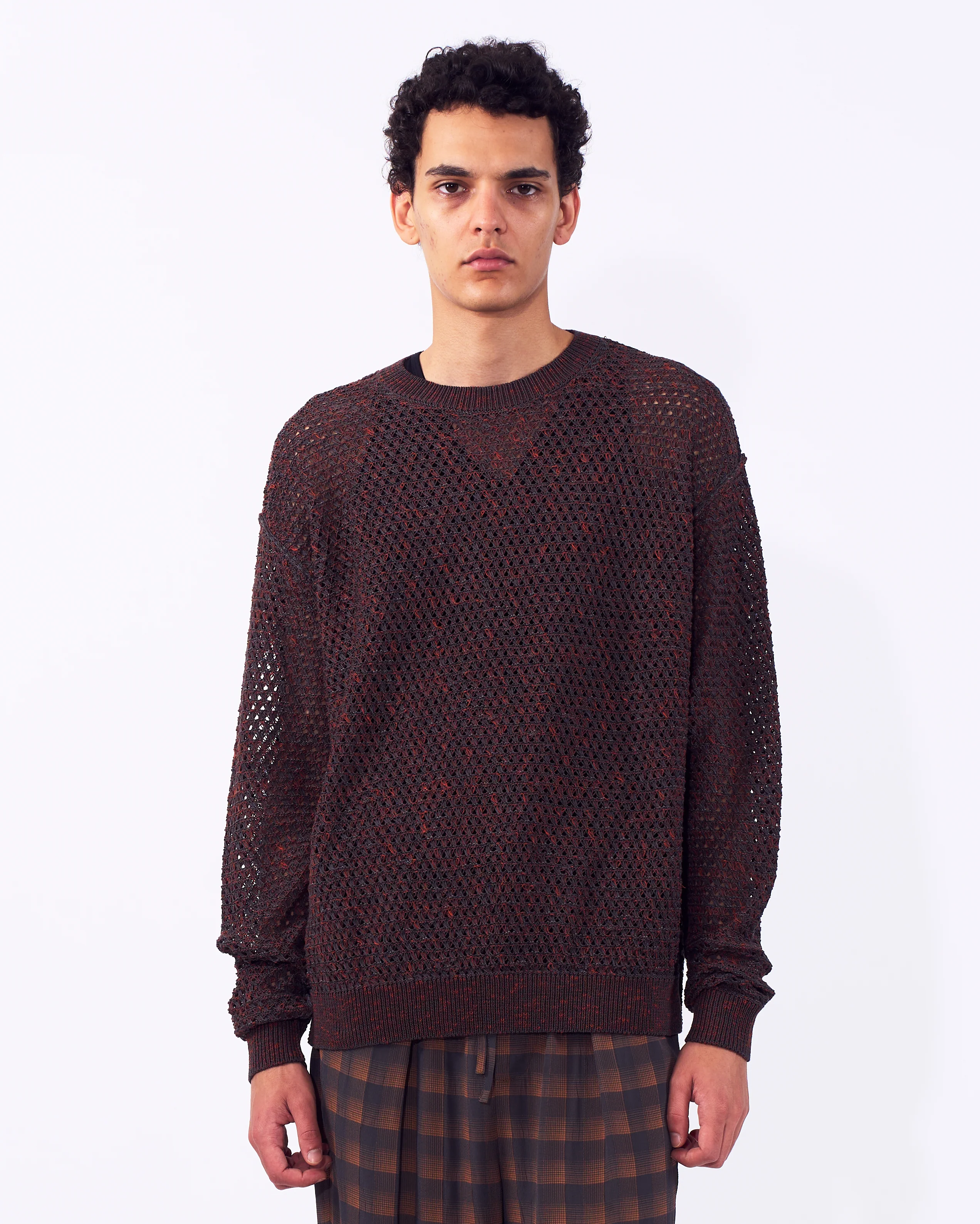 Cotton Mesh Knit Crewneck Sweater - Image 10