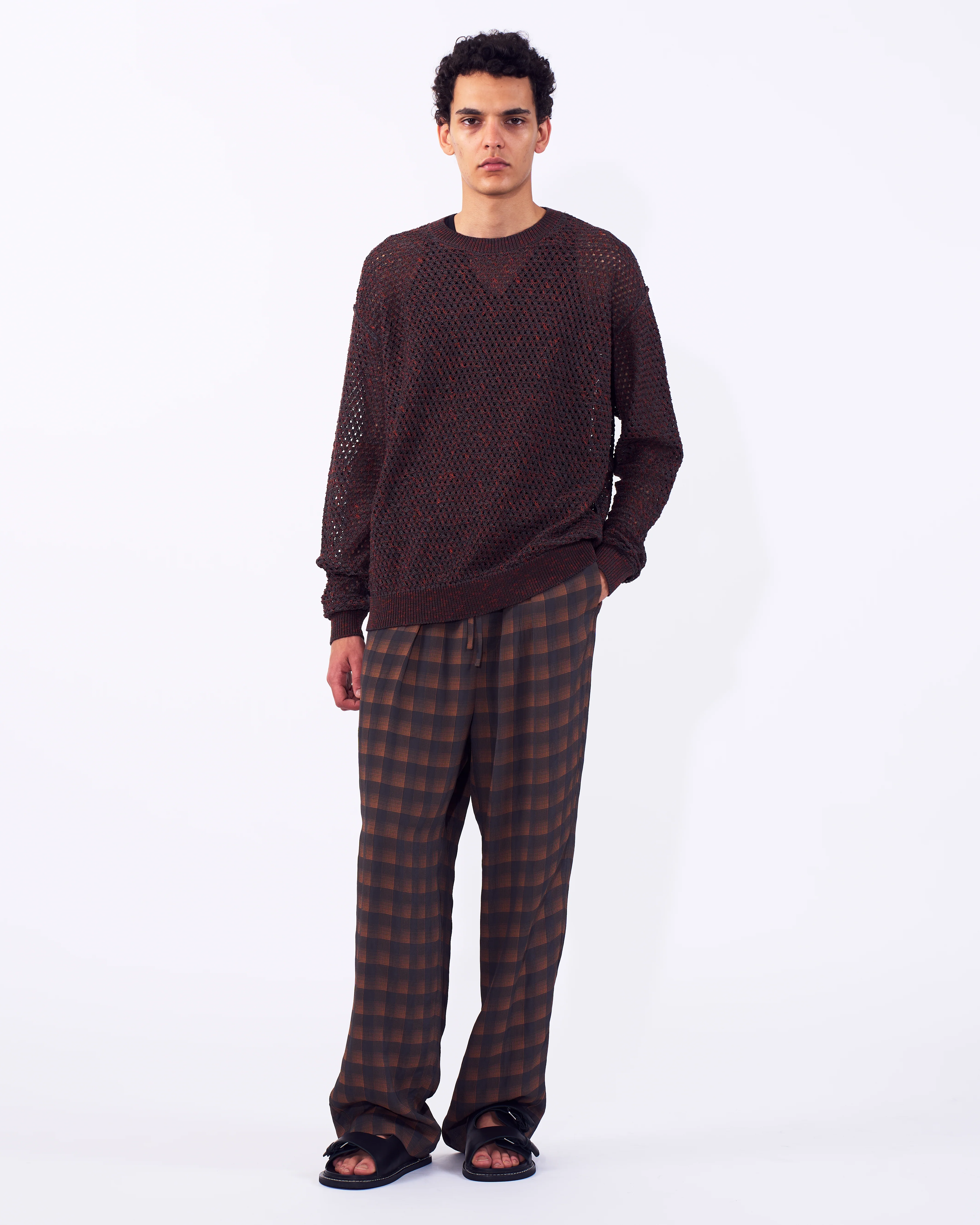 Cotton Mesh Knit Crewneck Sweater - Image 11