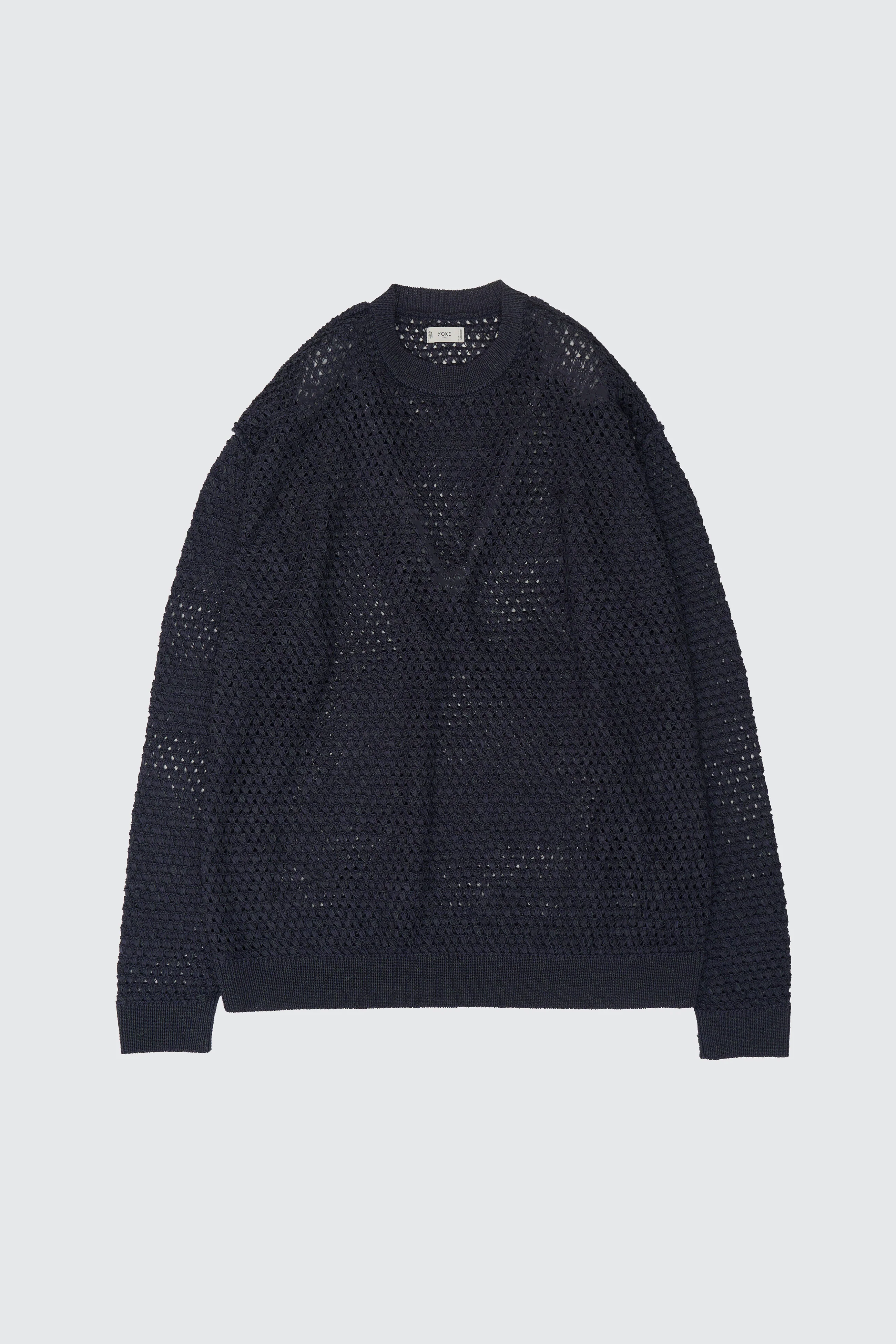 Cotton Mesh Knit Crewneck Sweater - Image 14