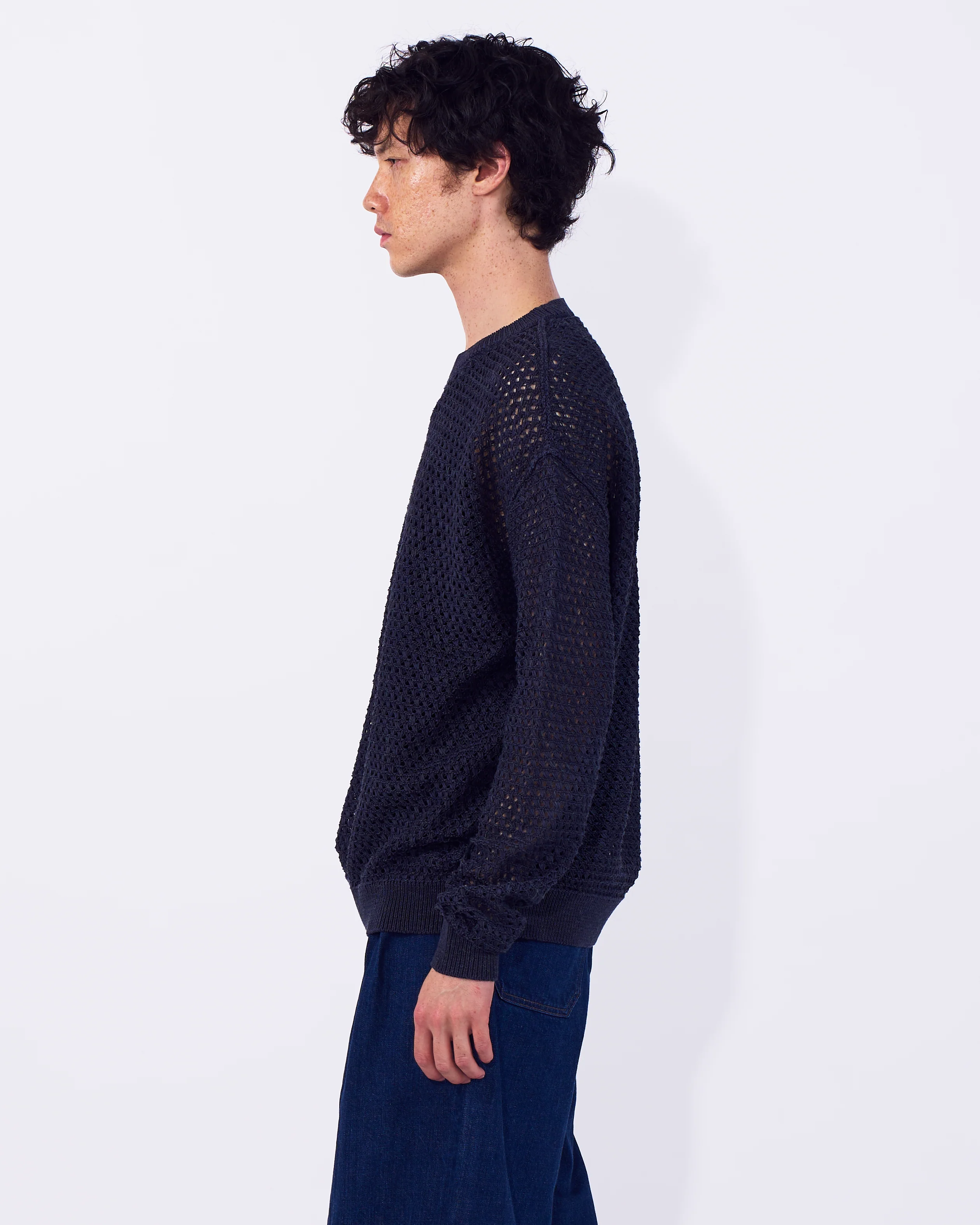 Cotton Mesh Knit Crewneck Sweater - Image 16
