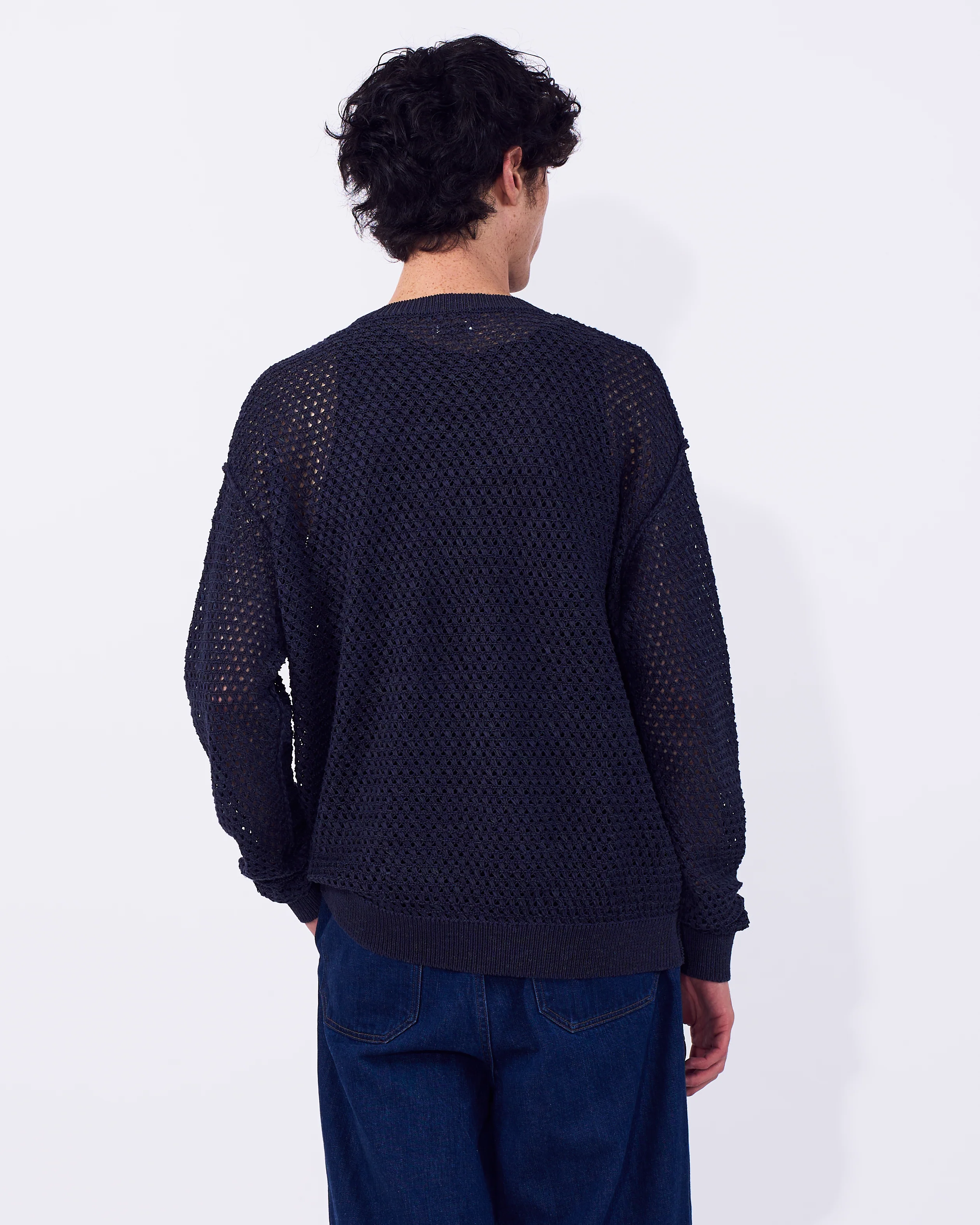 Cotton Mesh Knit Crewneck Sweater - Image 17
