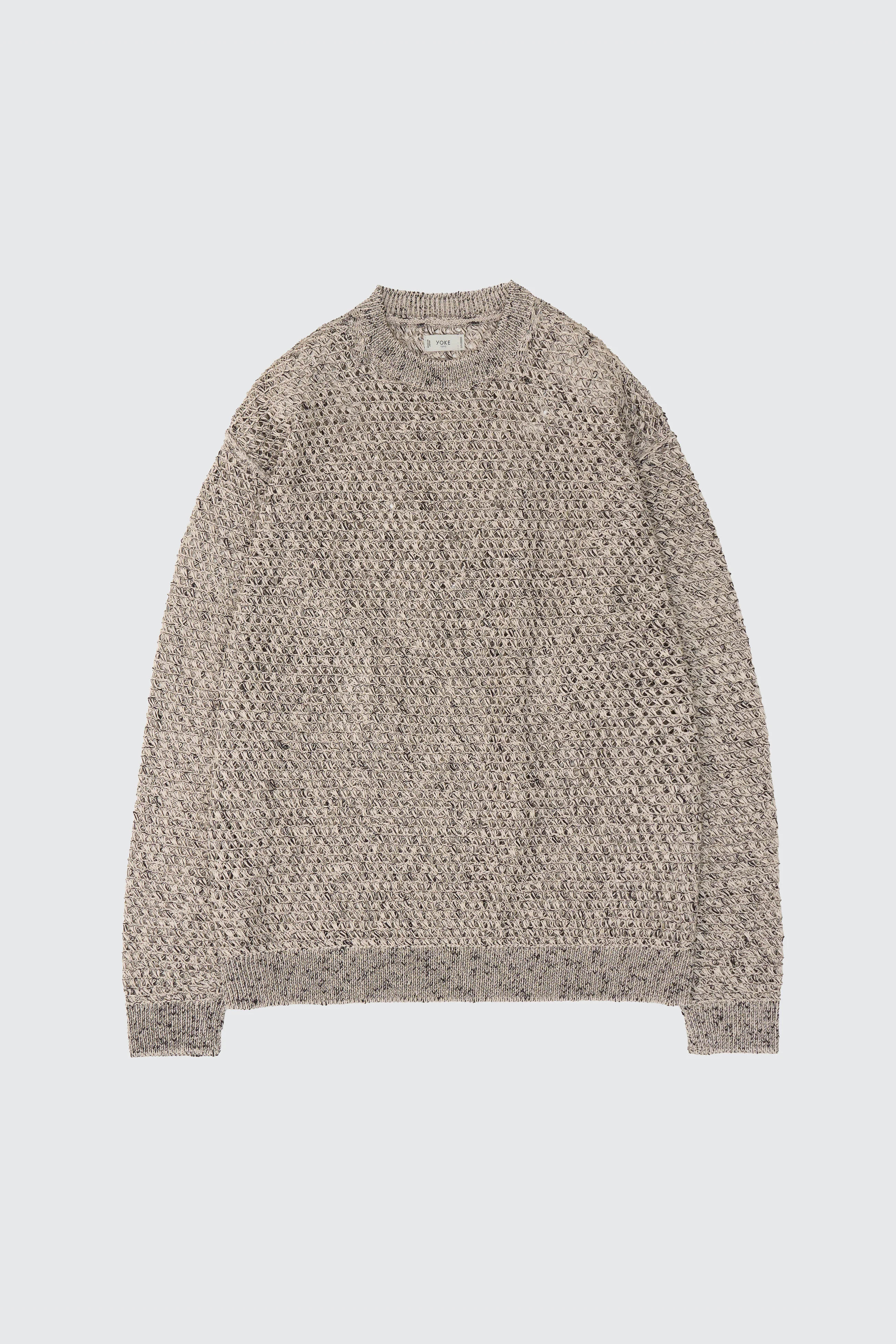 Cotton Mesh Knit Crewneck Sweater - Image 5