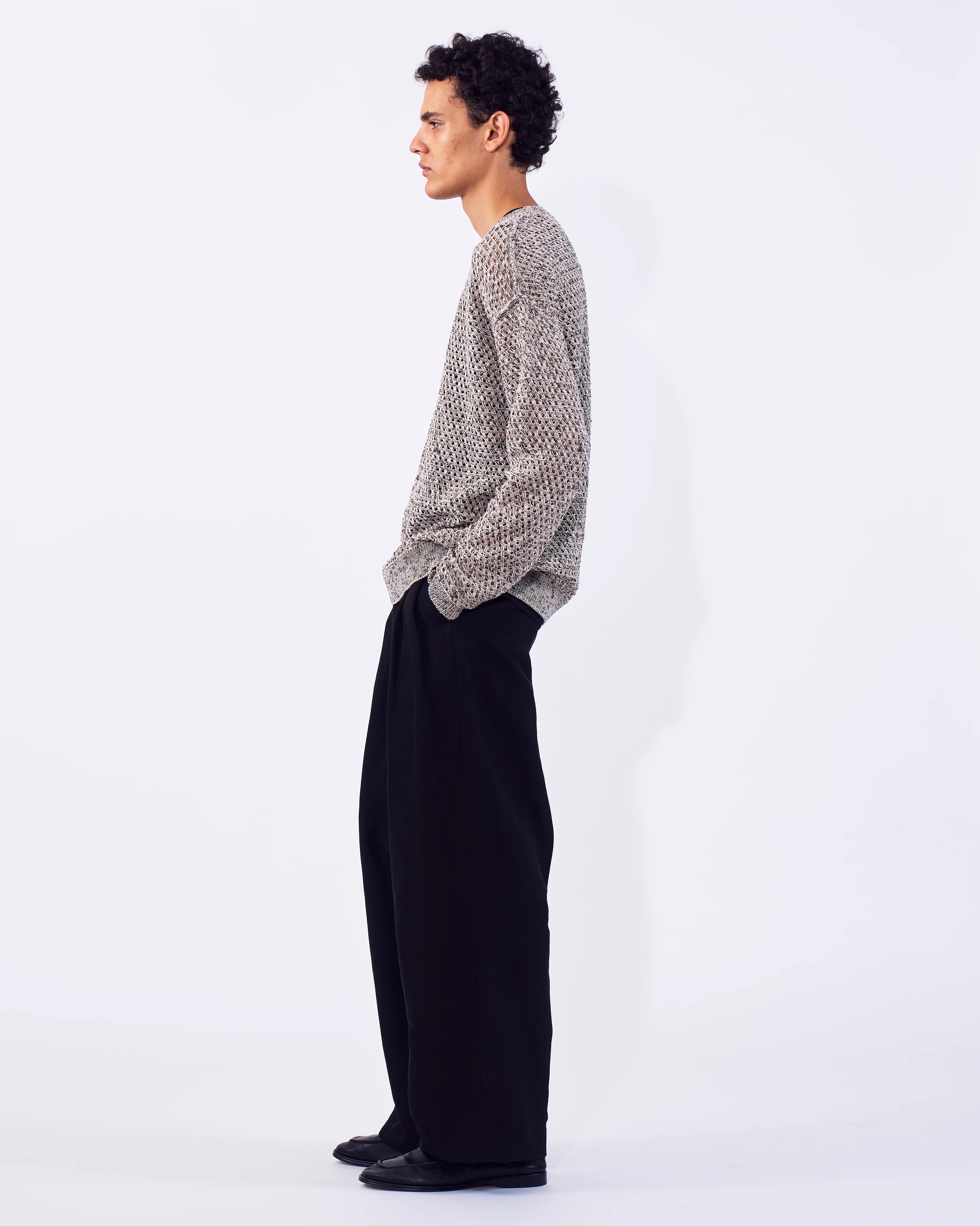 Cotton Mesh Knit Crewneck Sweater - Image 7