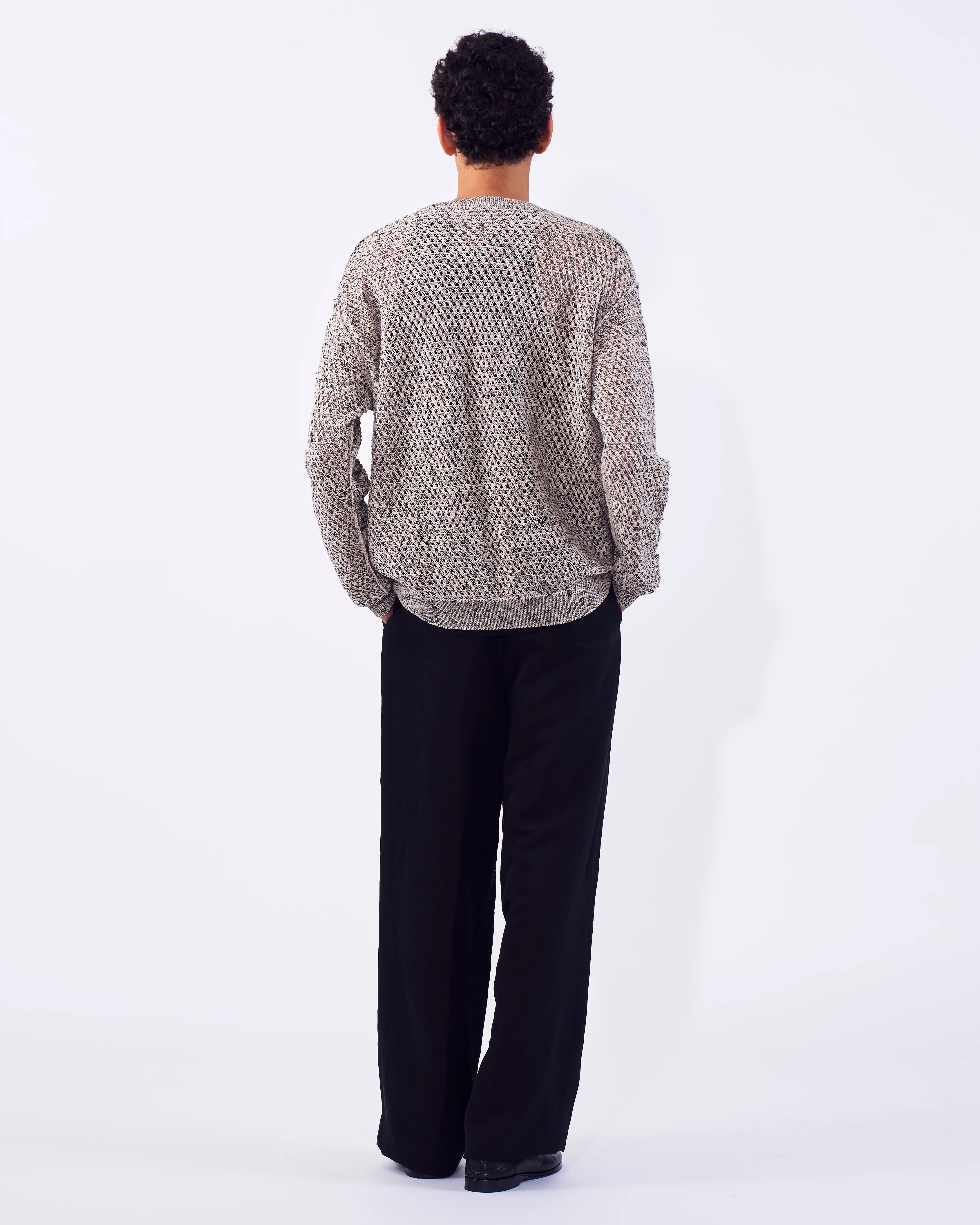 Cotton Mesh Knit Crewneck Sweater - Image 8