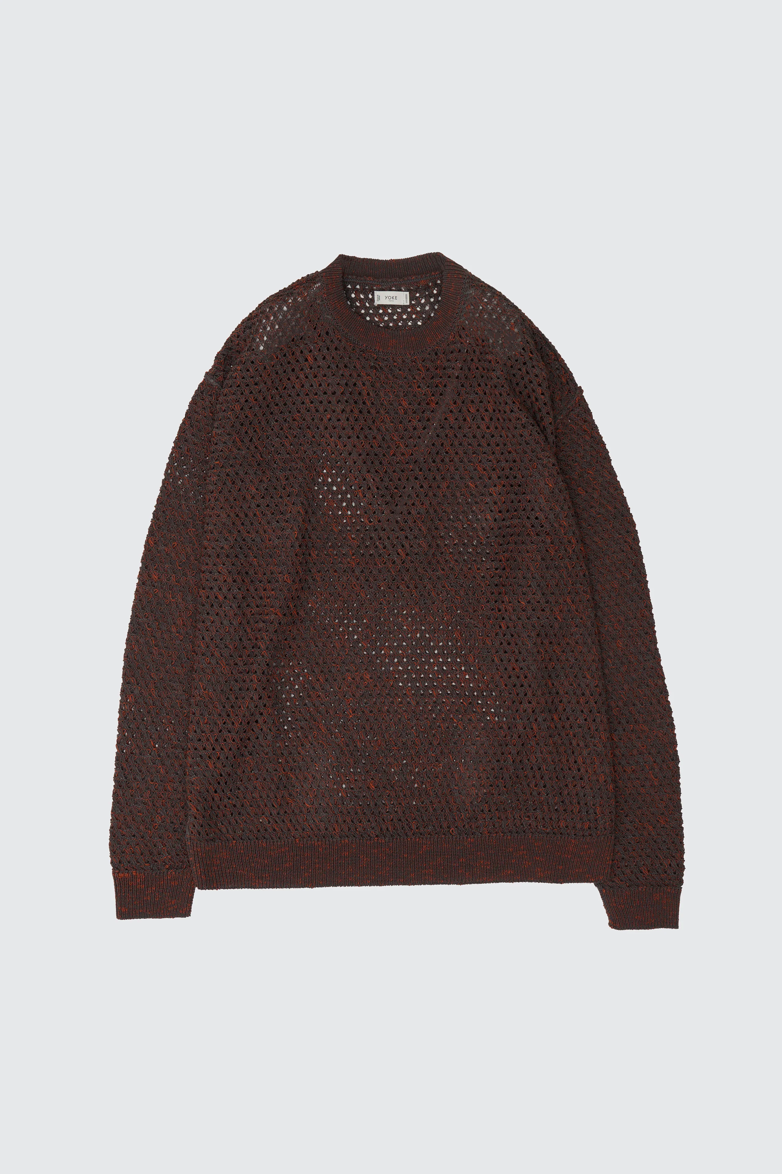 Cotton Mesh Knit Crewneck Sweater - Image 9