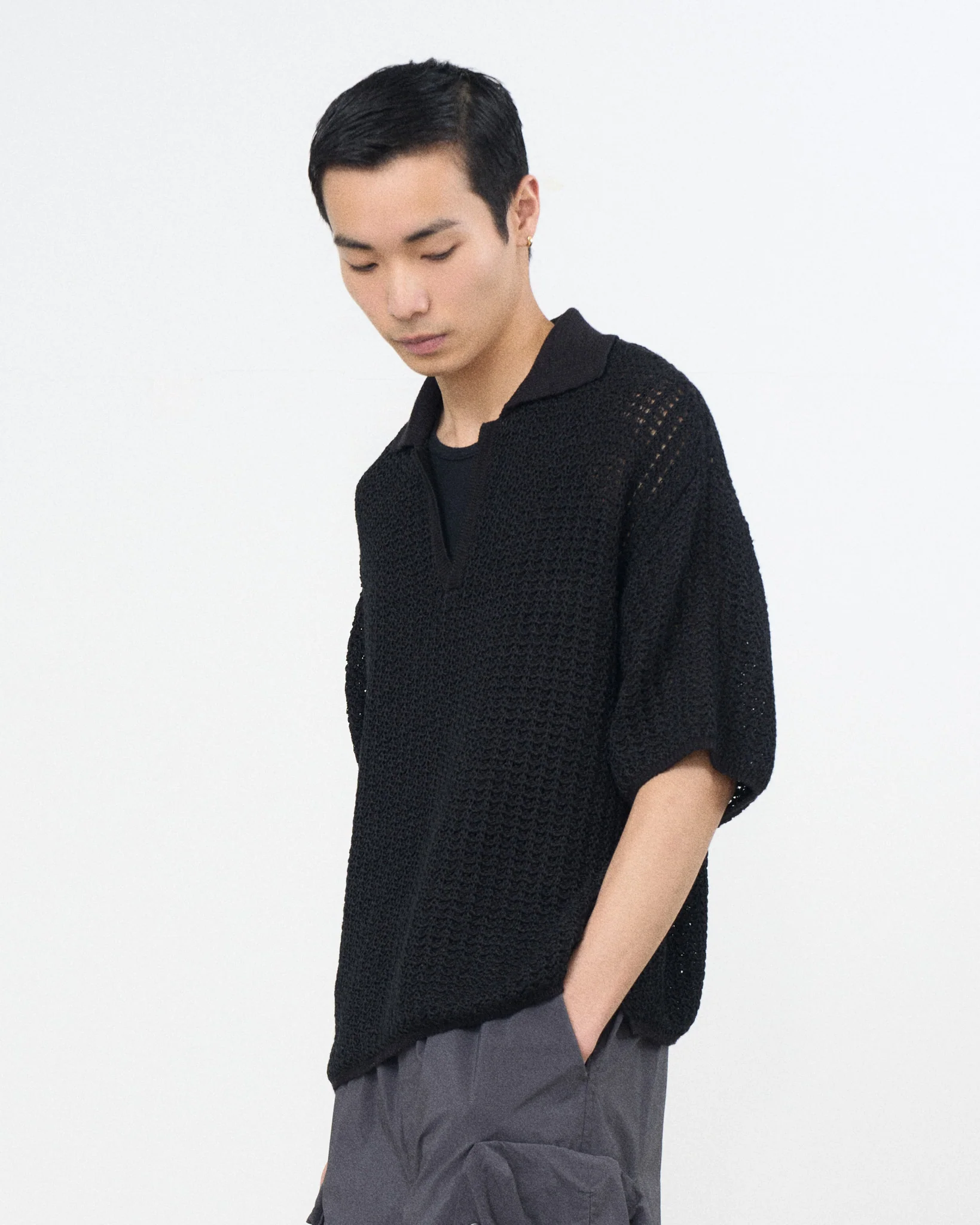 Cotton Mesh Knit Skipper Polo Shirt - Image 12