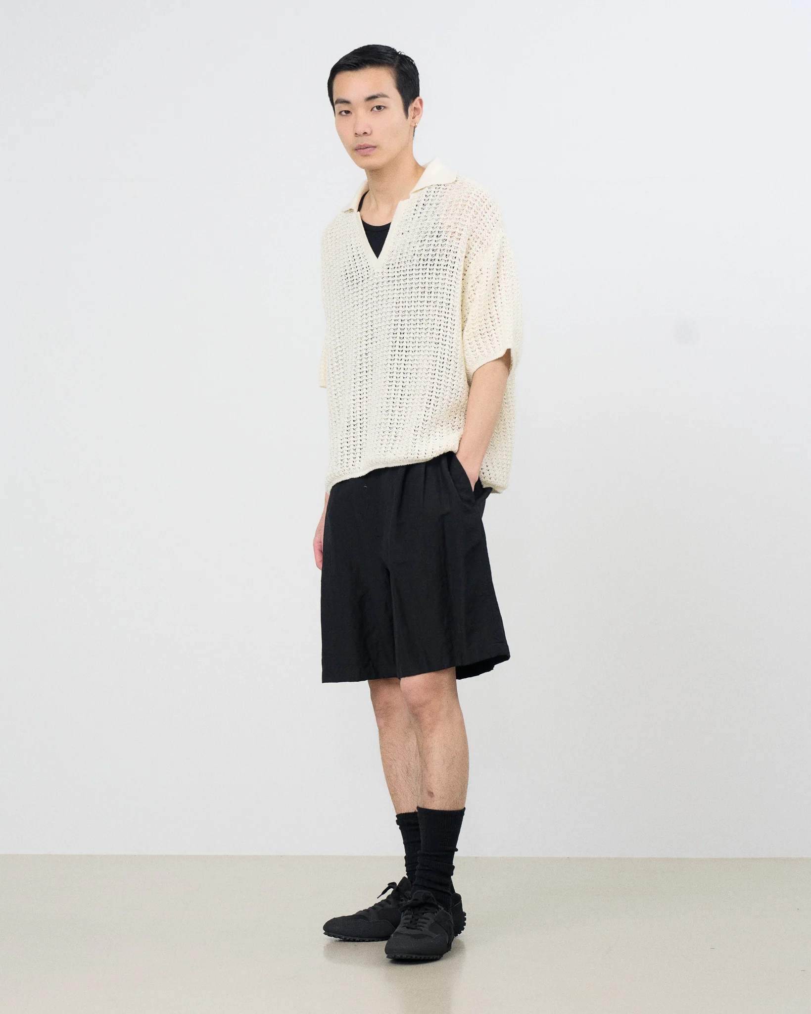 Cotton Mesh Knit Skipper Polo Shirt - Image 3