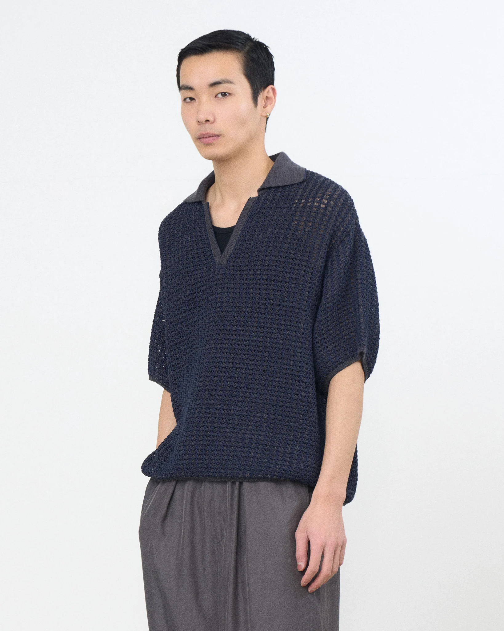 Cotton Mesh Knit Skipper Polo Shirt - Image 7
