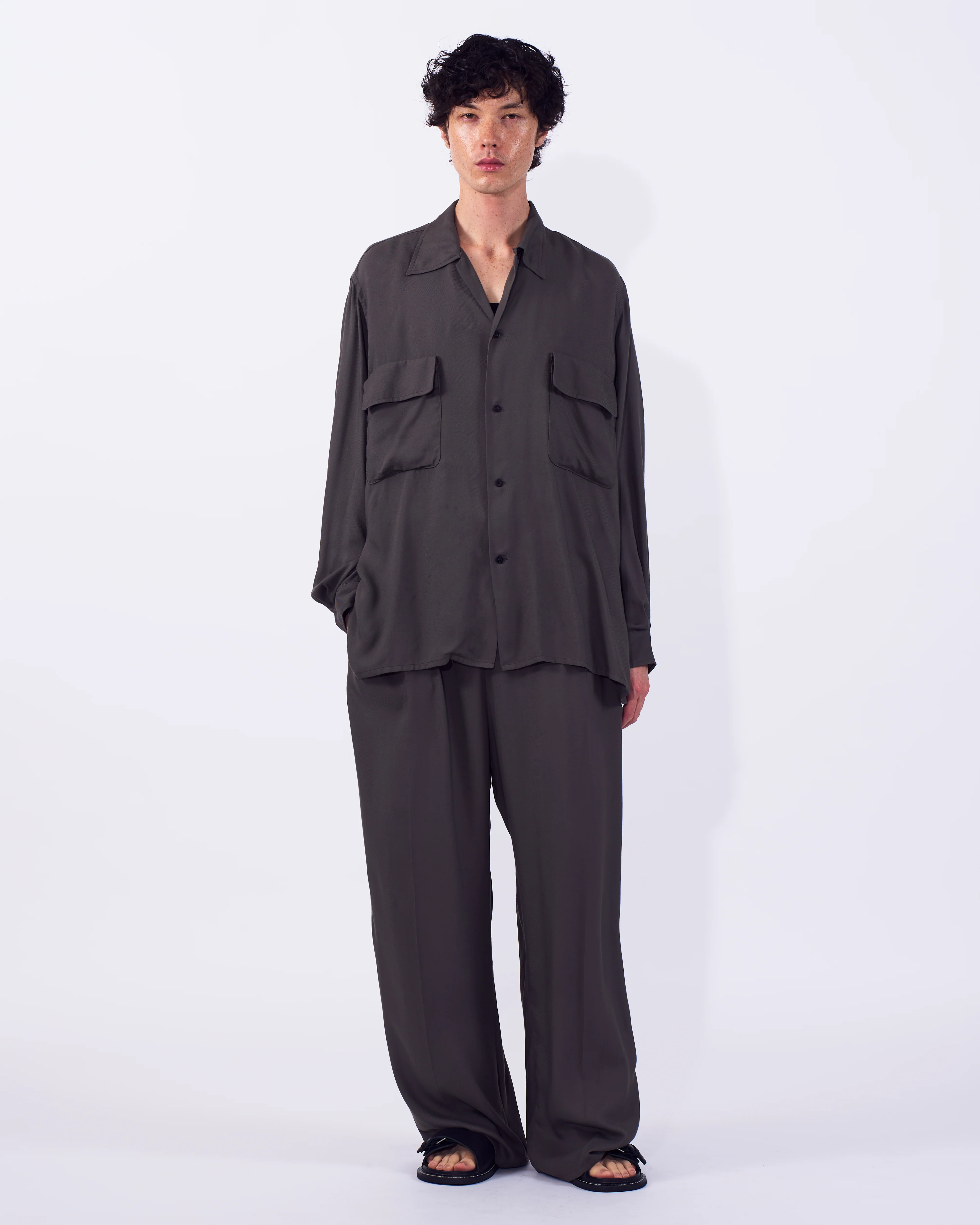 Modal Twill Double Pocket Open Collar Shirt - Image 10