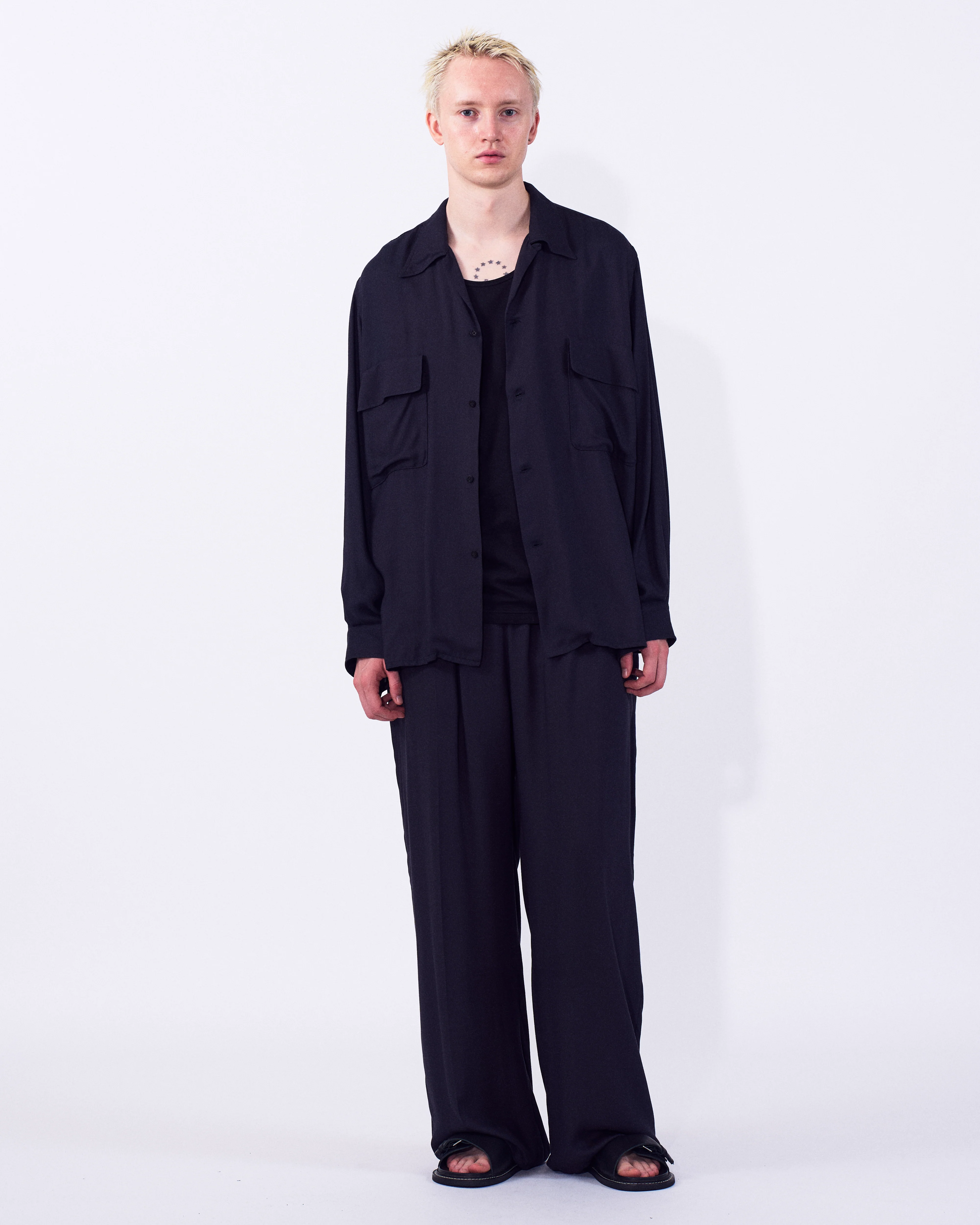 Modal Twill Double Pocket Open Collar Shirt - Image 3