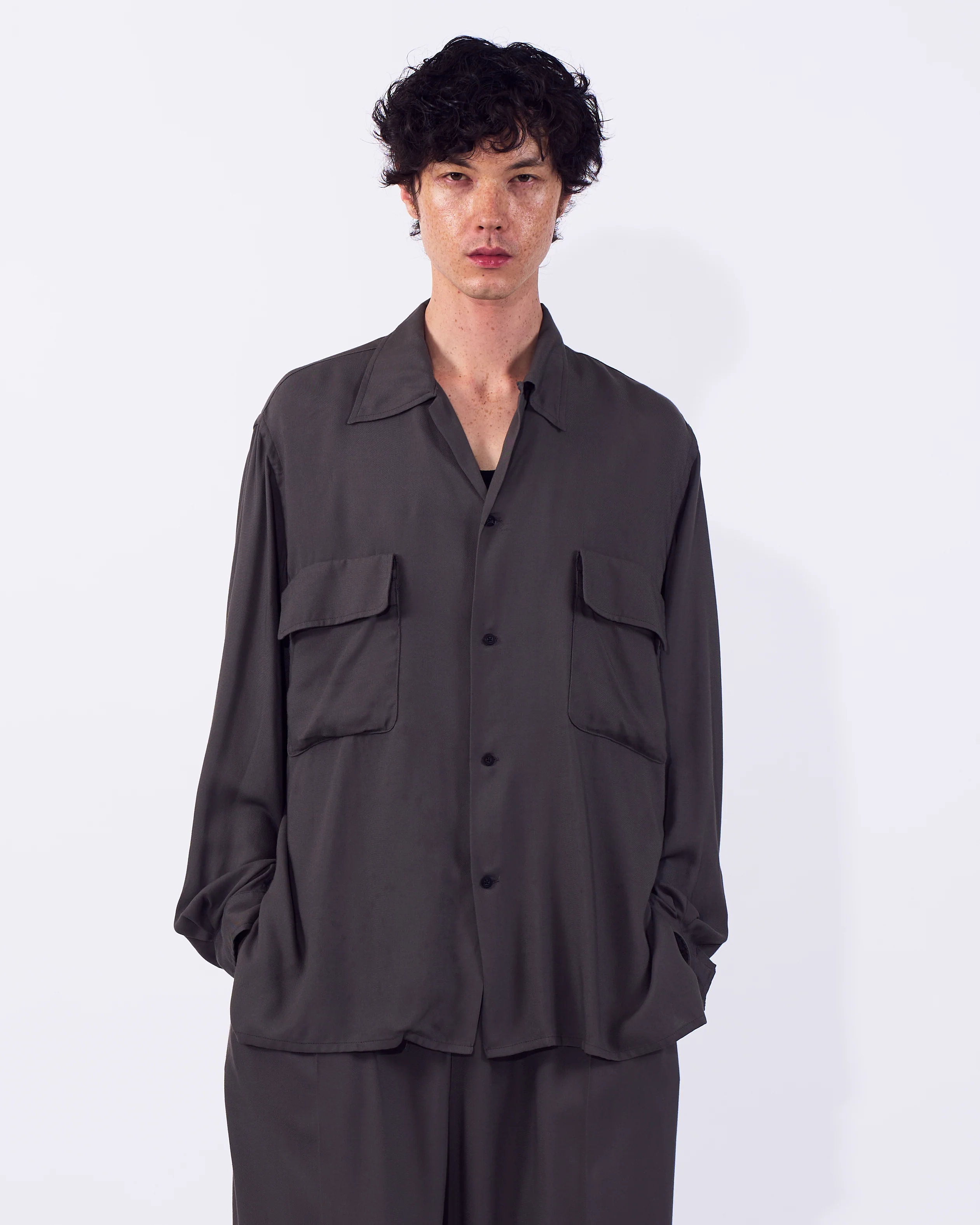 Modal Twill Double Pocket Open Collar Shirt - Image 7