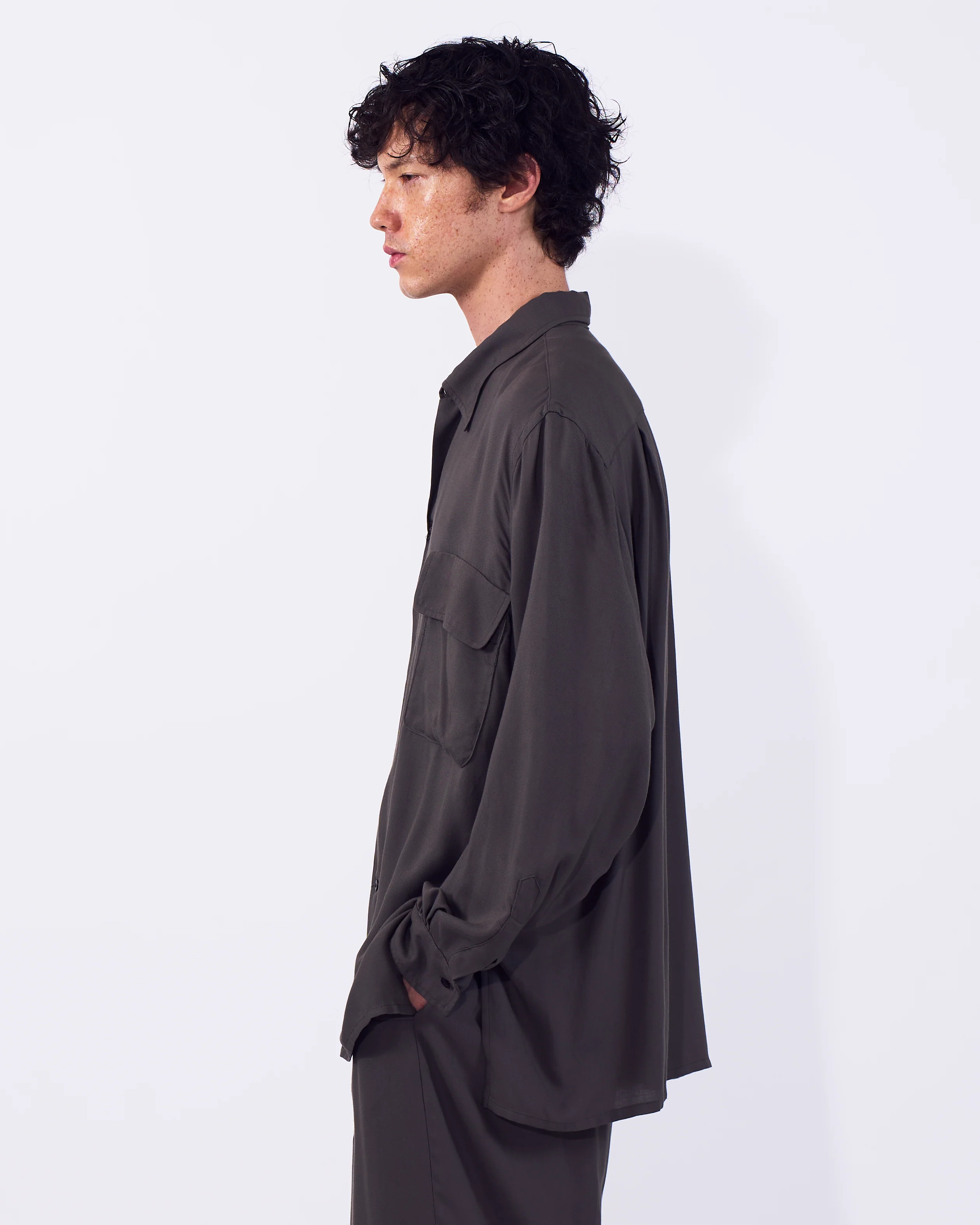 Modal Twill Double Pocket Open Collar Shirt - Image 8