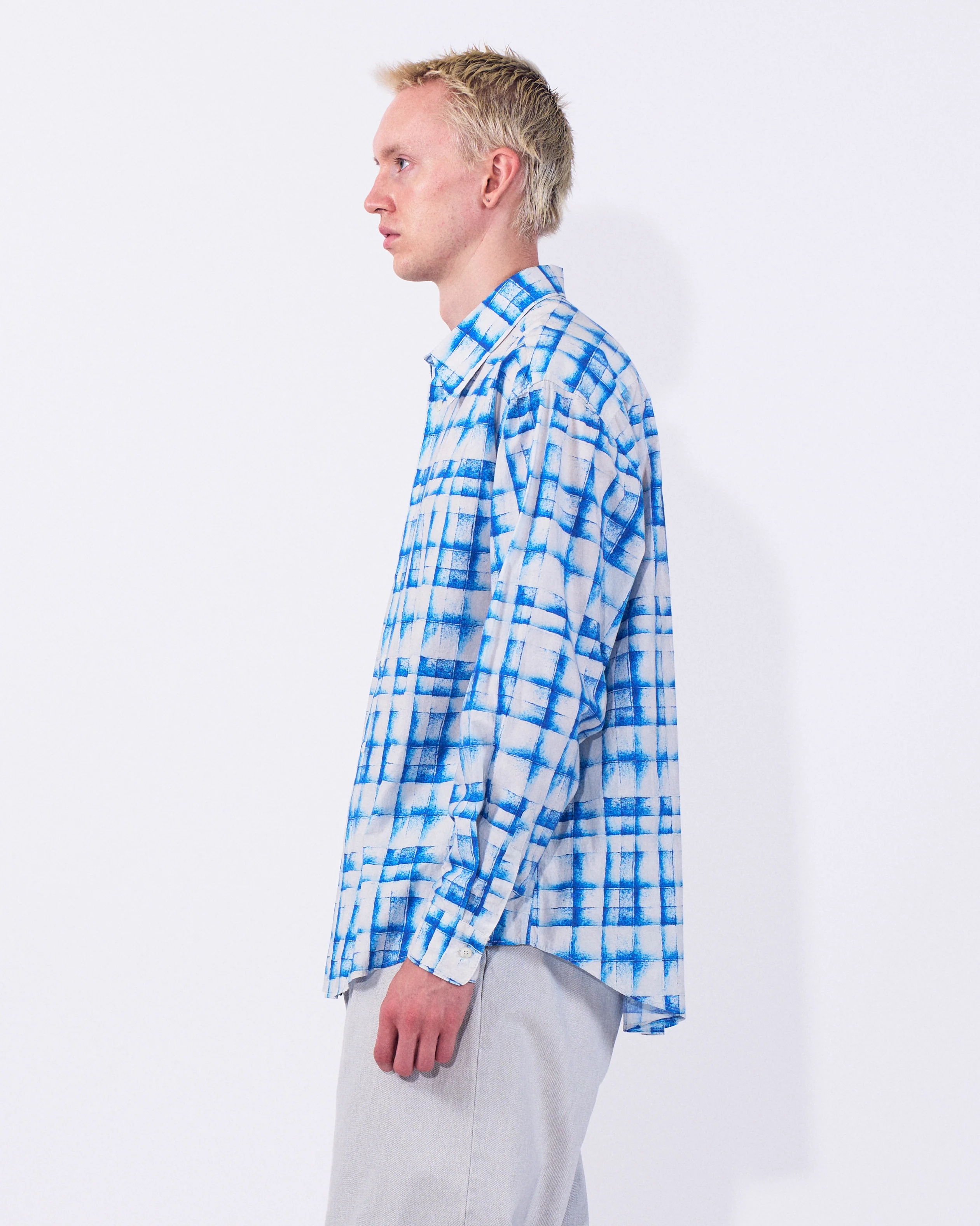 Plaid Cotton Typewriter Loose Fit Shirt - Image 3