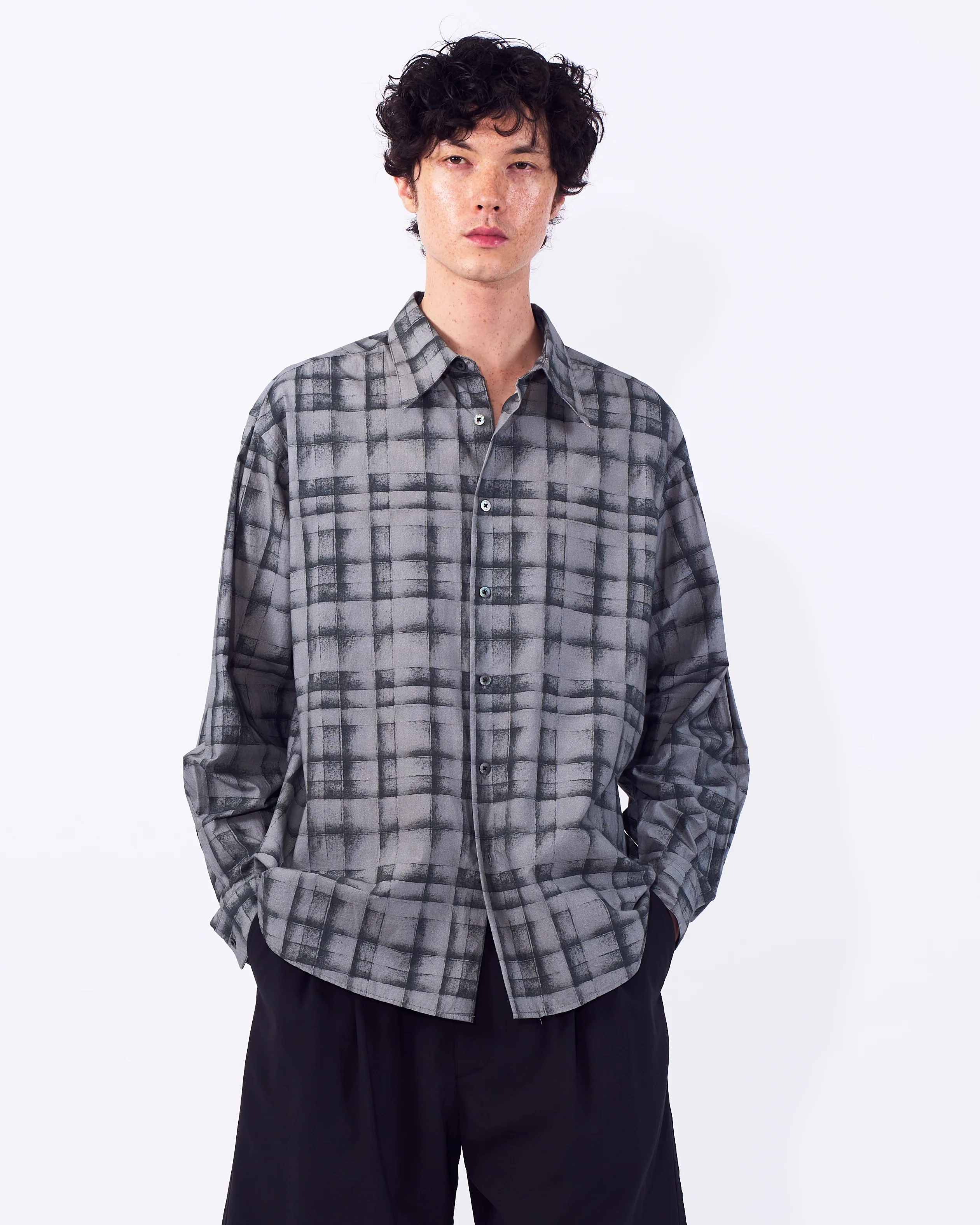 Plaid Cotton Typewriter Loose Fit Shirt - Image 7