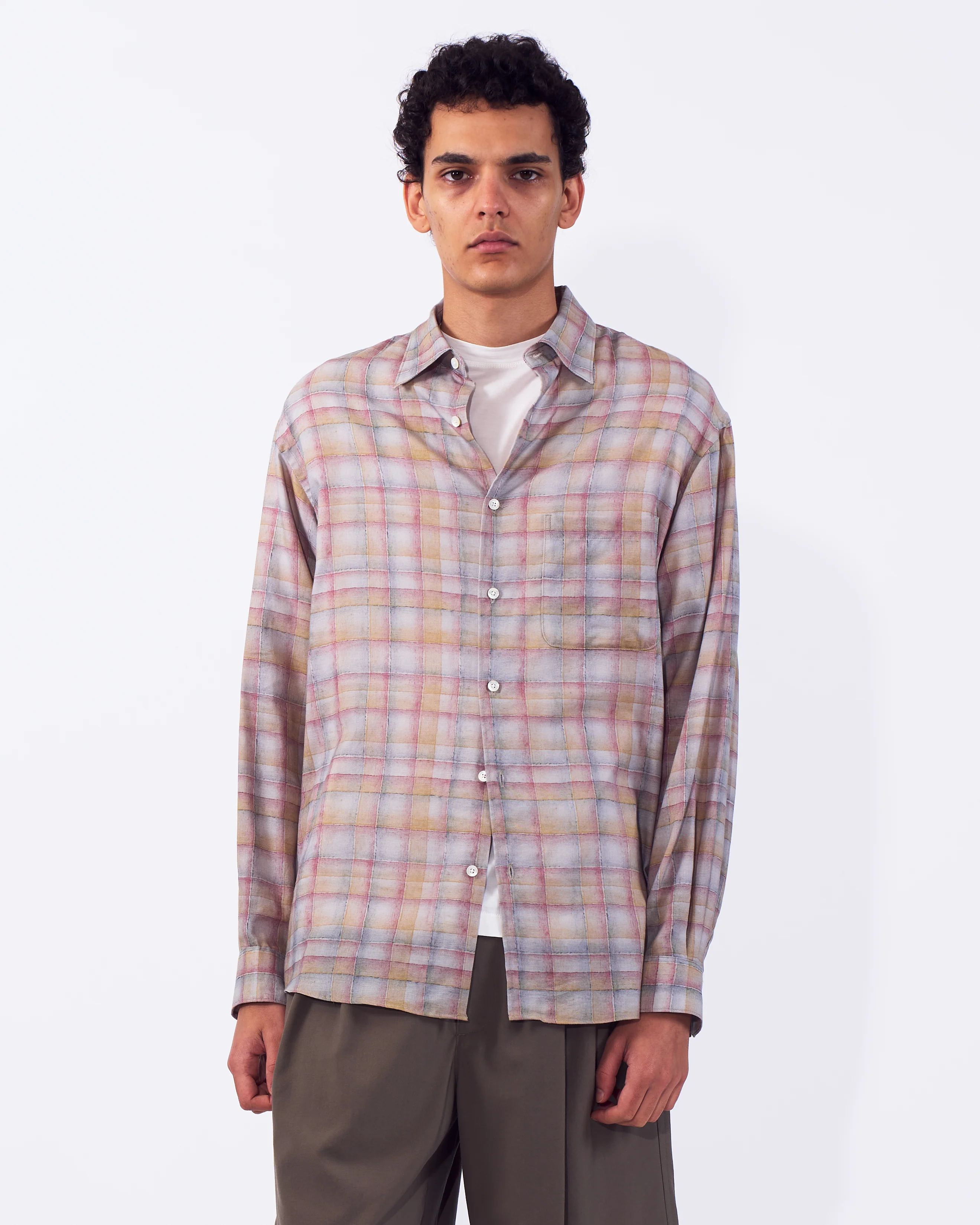 Printed Plaid Cotton Silk Twill Shirt - Image 6