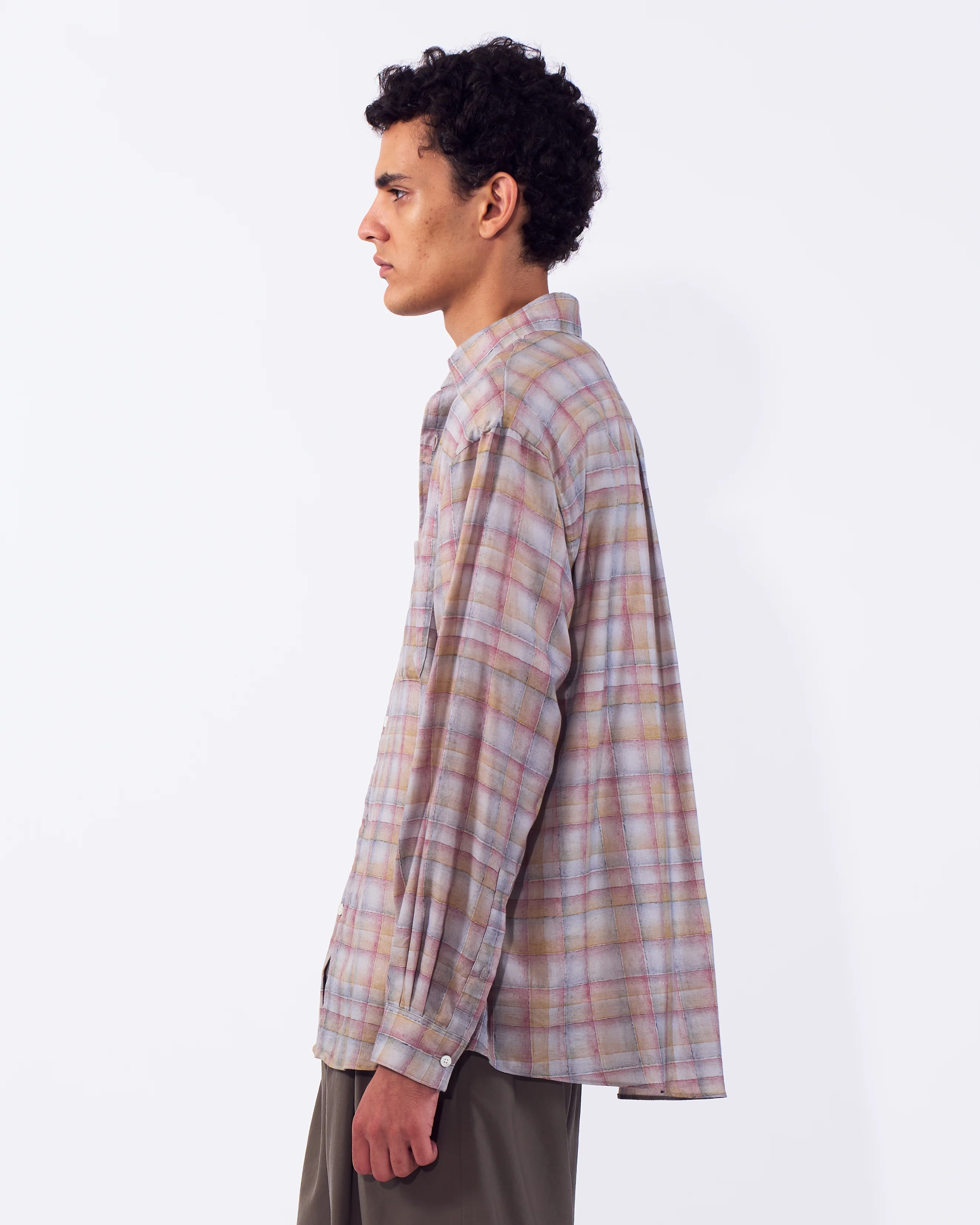 Printed Plaid Cotton Silk Twill Shirt - Image 7