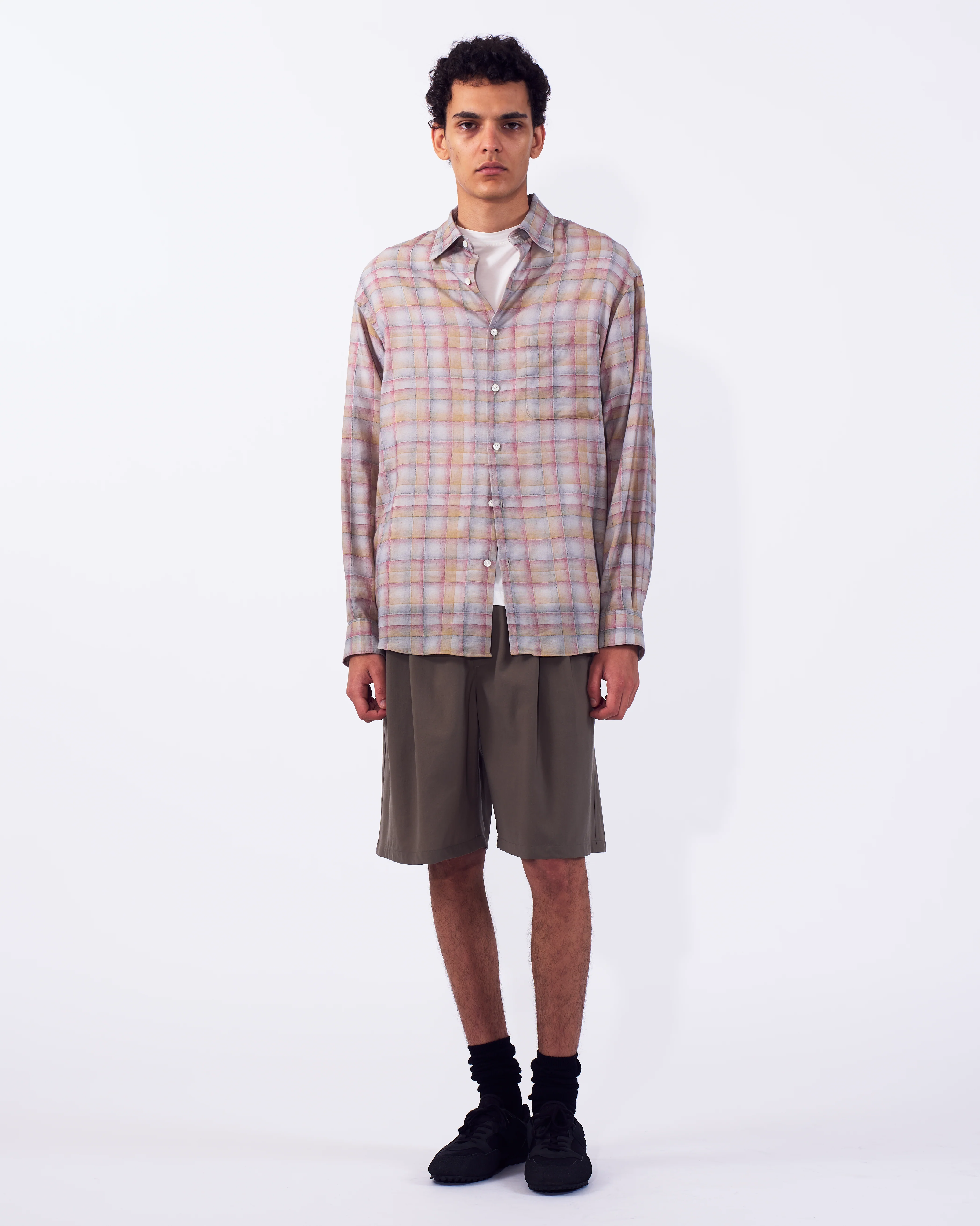 Printed Plaid Cotton Silk Twill Shirt - Image 9