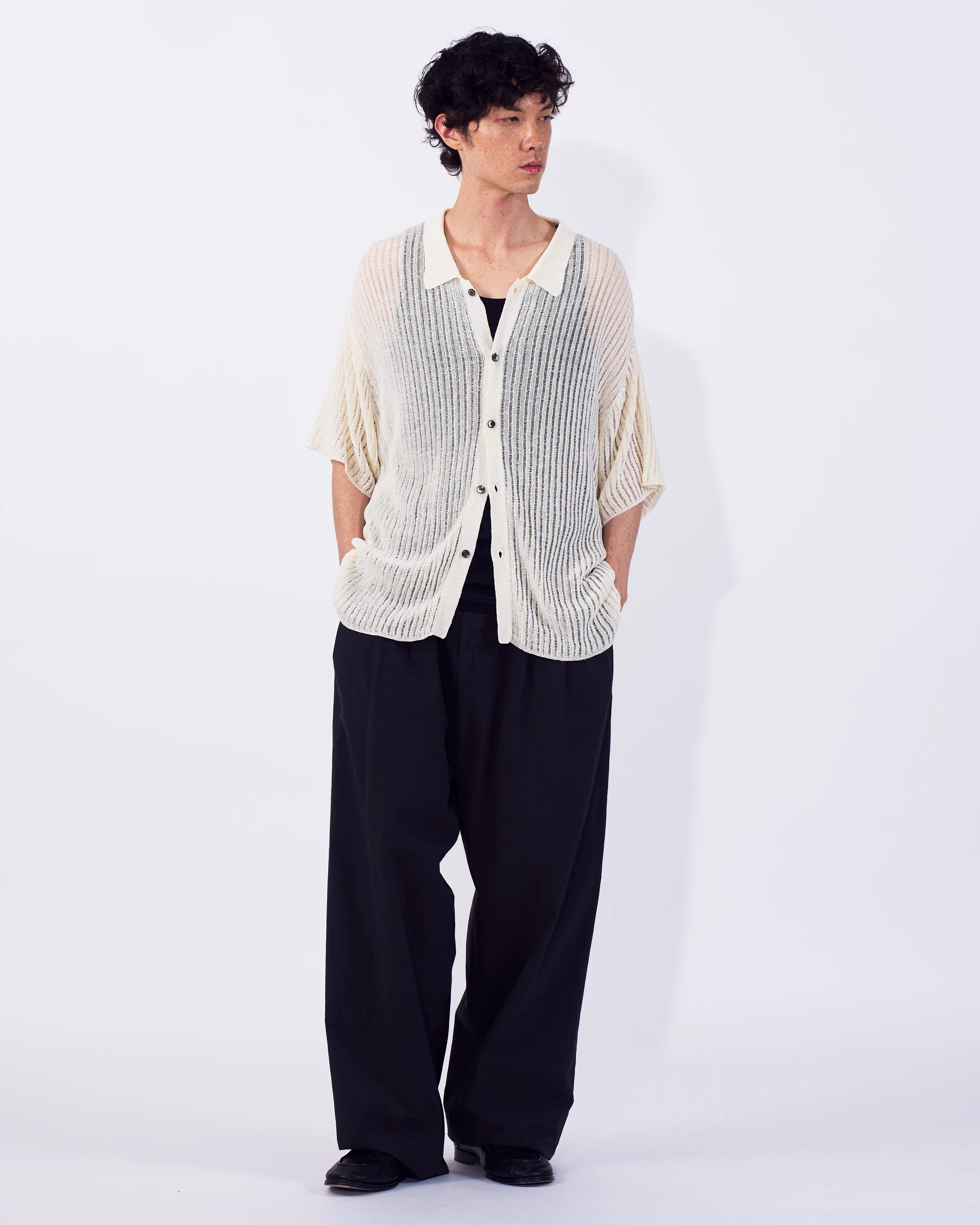 Cotton Nylon Hard Twist Rib Knit Sheer Shirt - Image 10