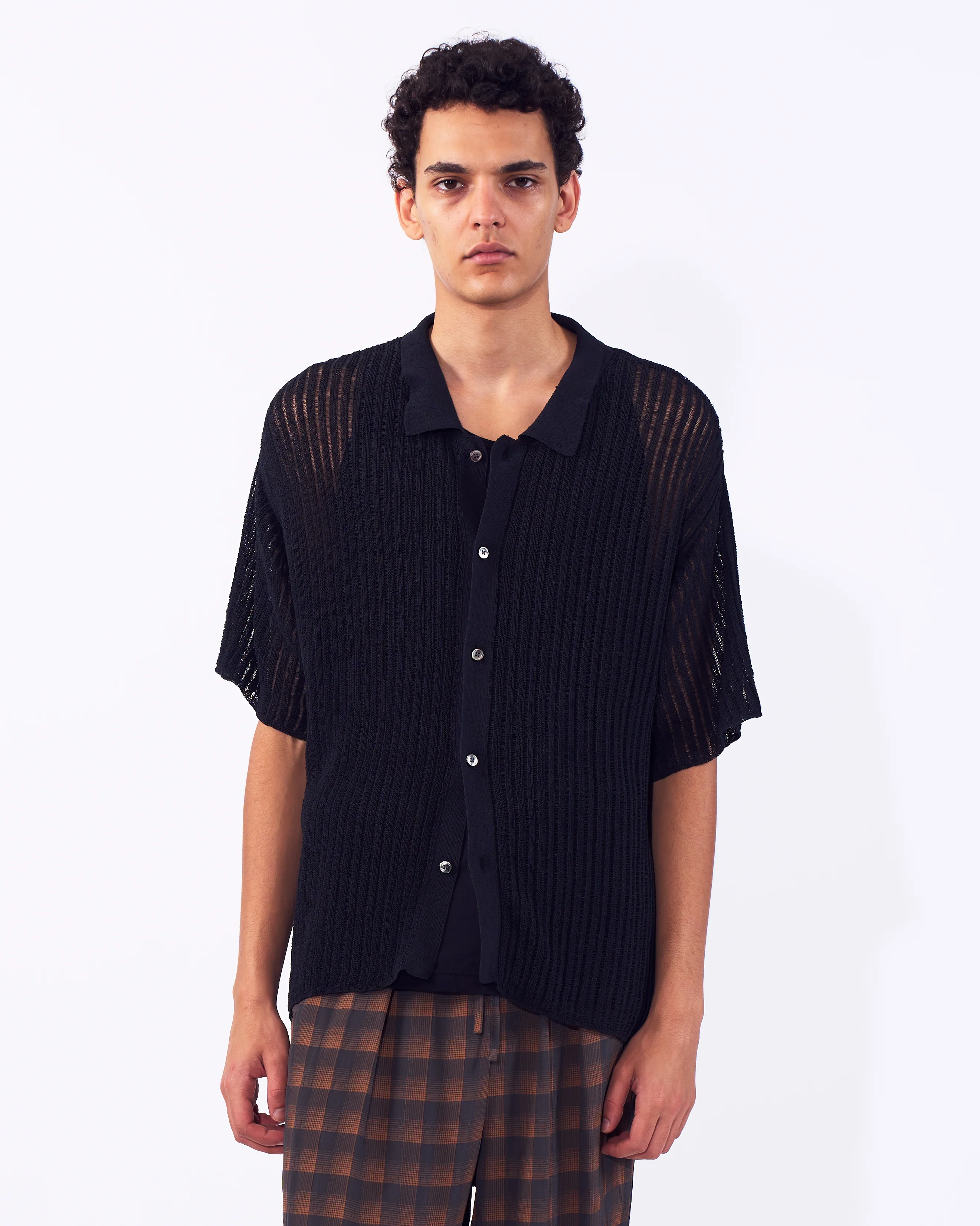 Cotton Nylon Hard Twist Rib Knit Sheer Shirt - Image 2