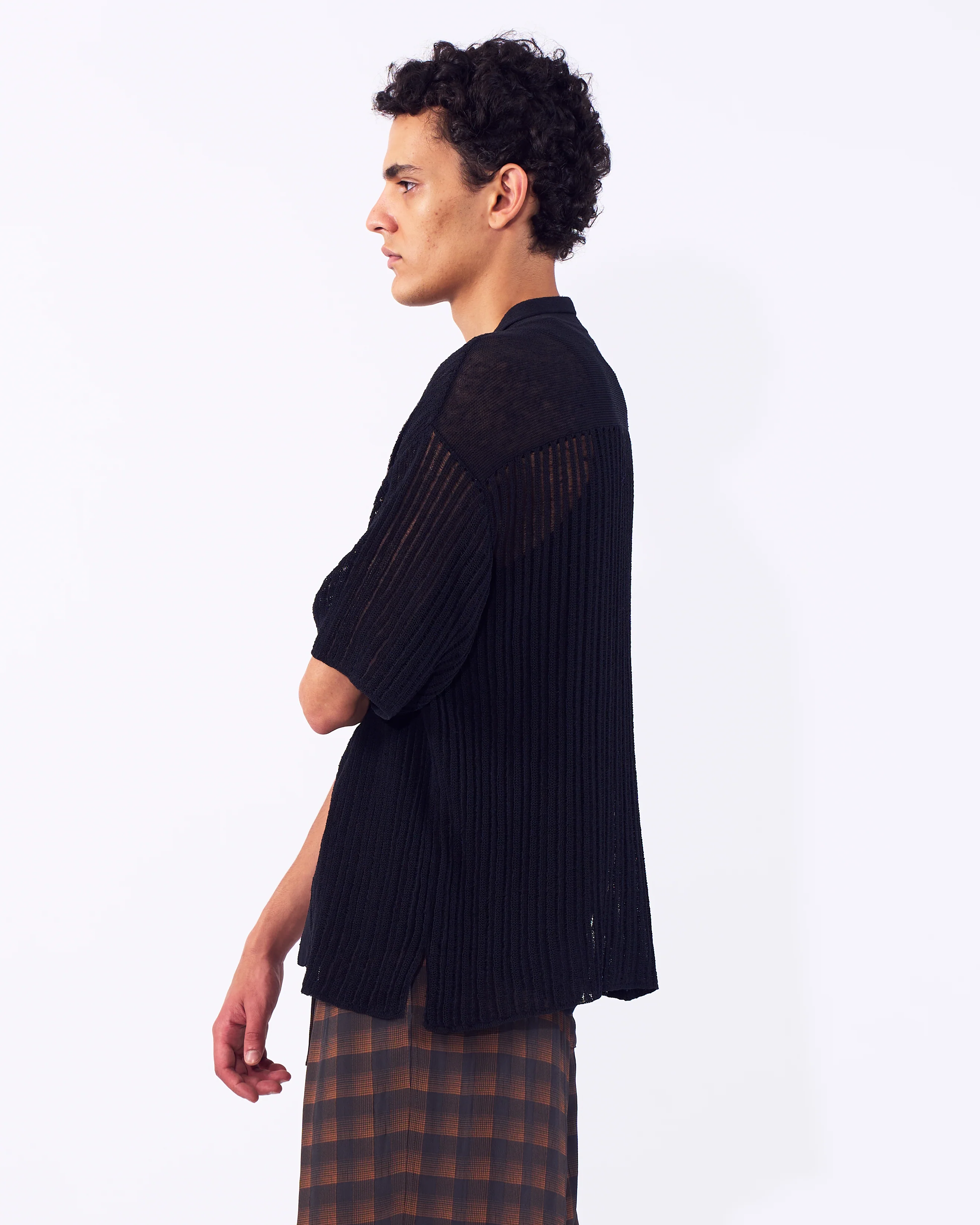 Cotton Nylon Hard Twist Rib Knit Sheer Shirt - Image 3