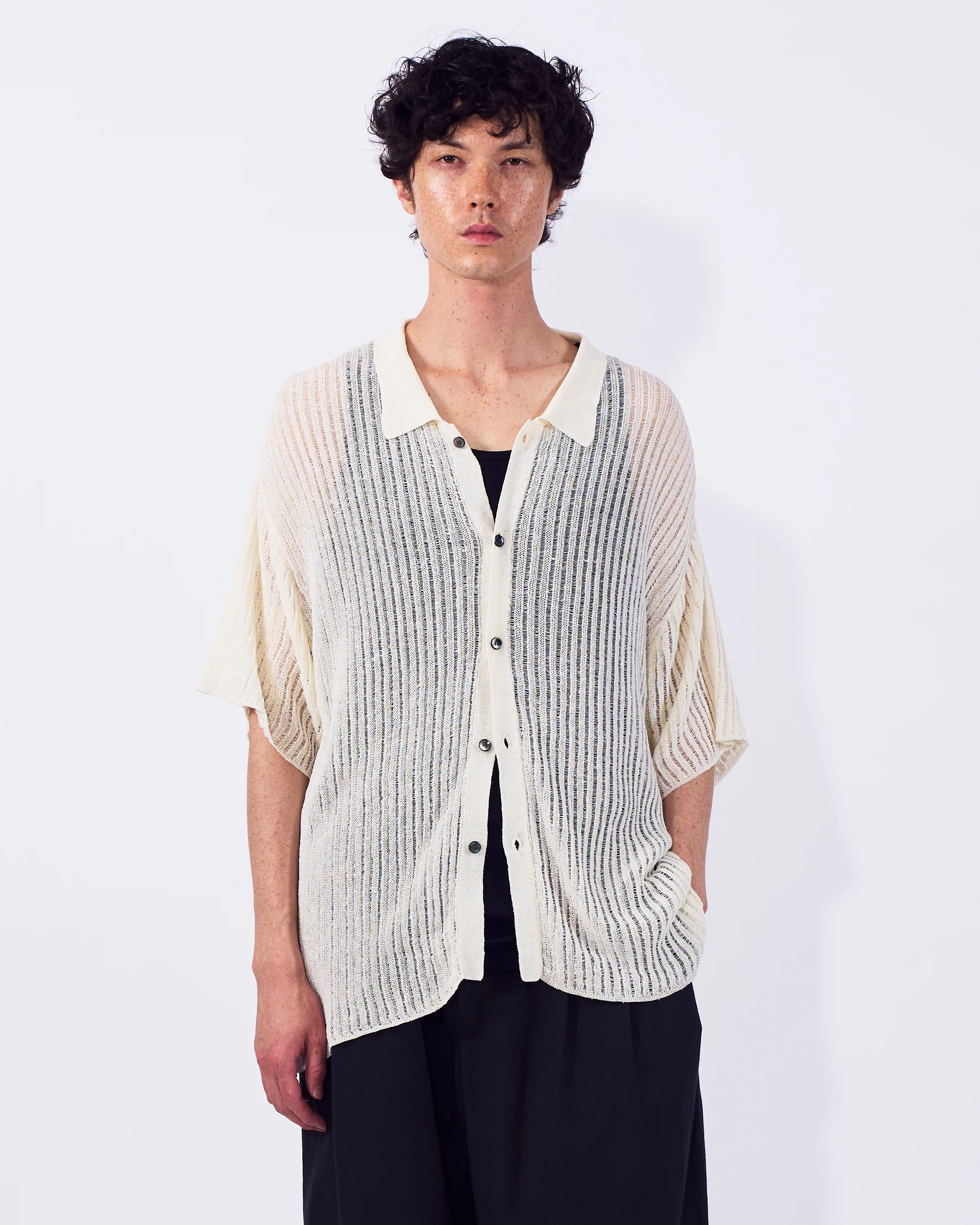 Cotton Nylon Hard Twist Rib Knit Sheer Shirt - Image 7