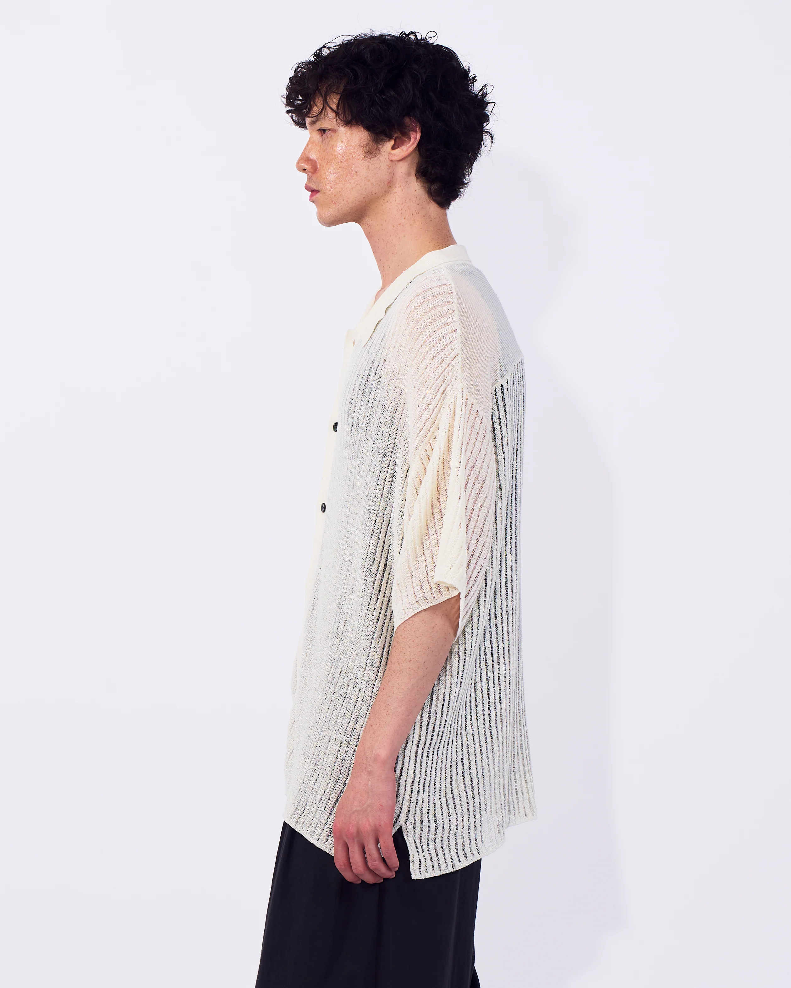 Cotton Nylon Hard Twist Rib Knit Sheer Shirt - Image 8