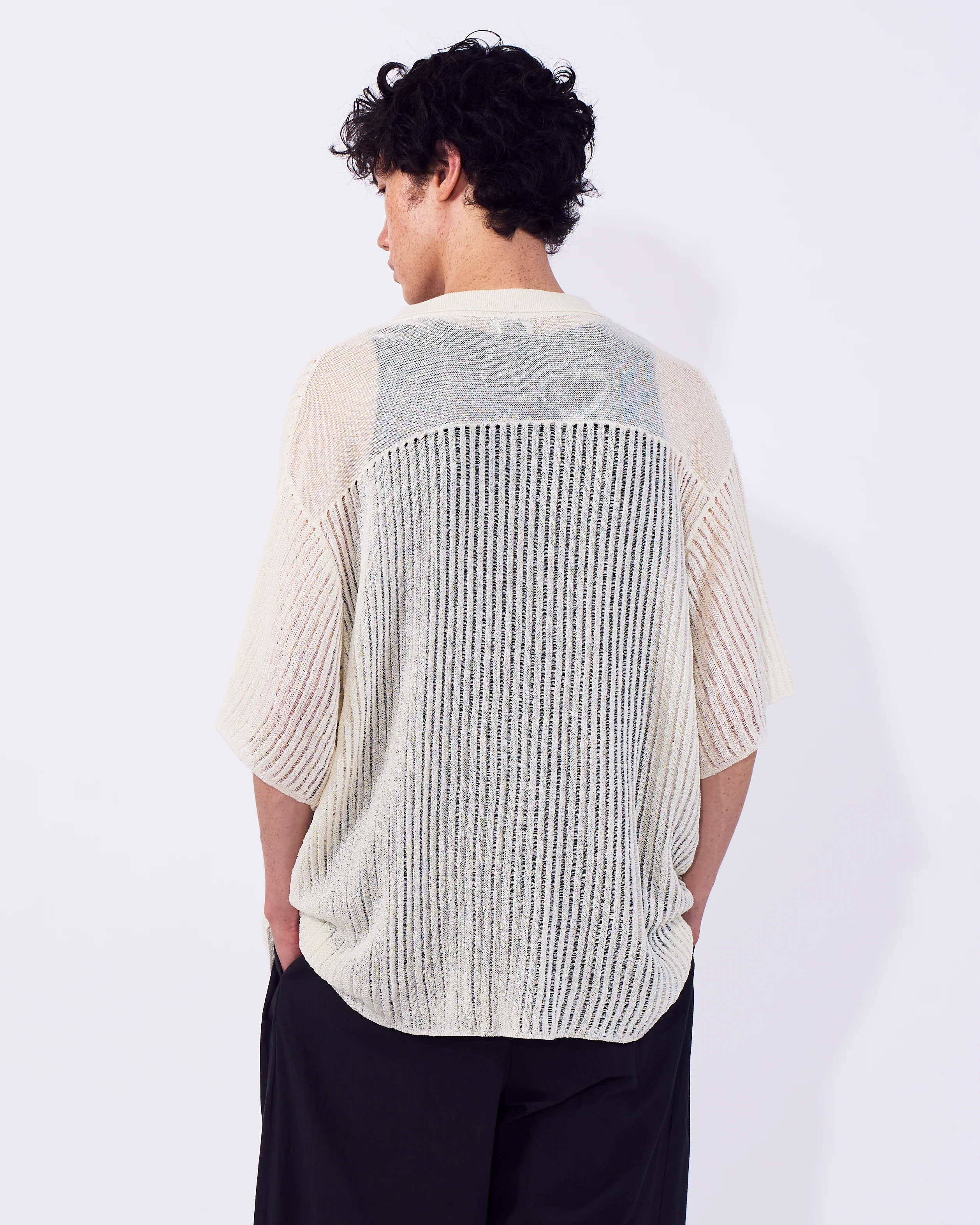 Cotton Nylon Hard Twist Rib Knit Sheer Shirt - Image 9
