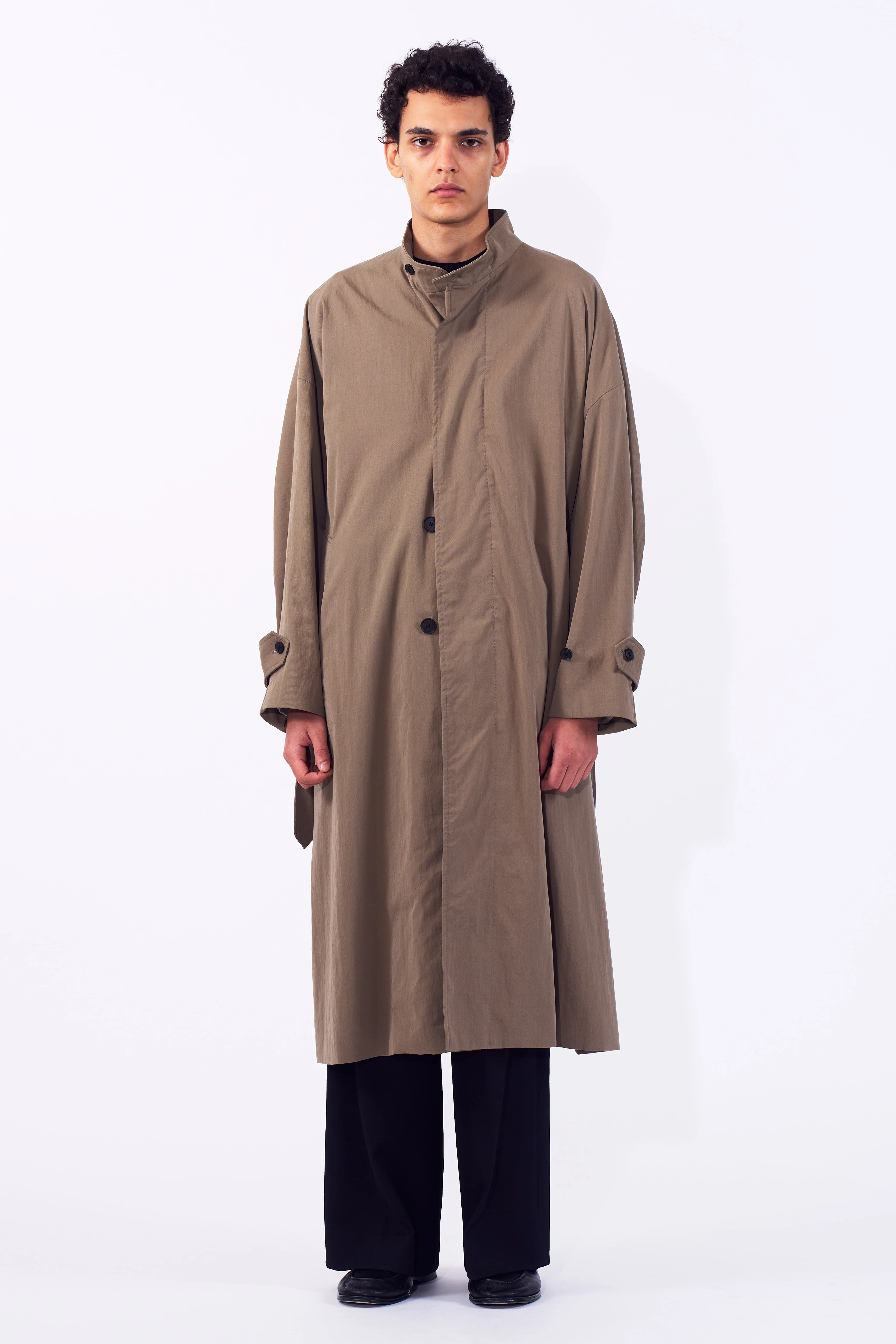 Cotton Nylon Vintage Twill Stand Collar Over Coat - Image 3