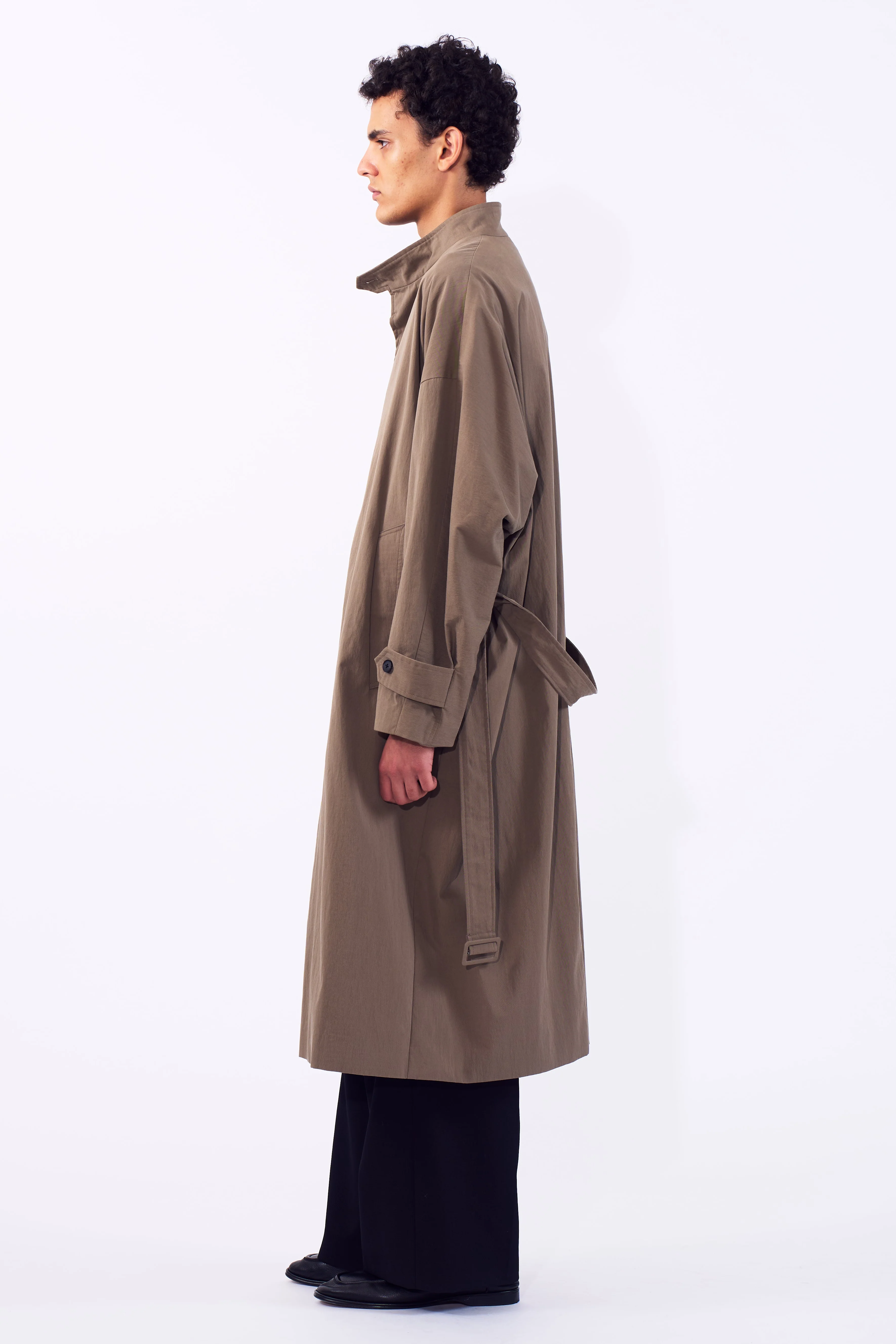Cotton Nylon Vintage Twill Stand Collar Over Coat - Image 4