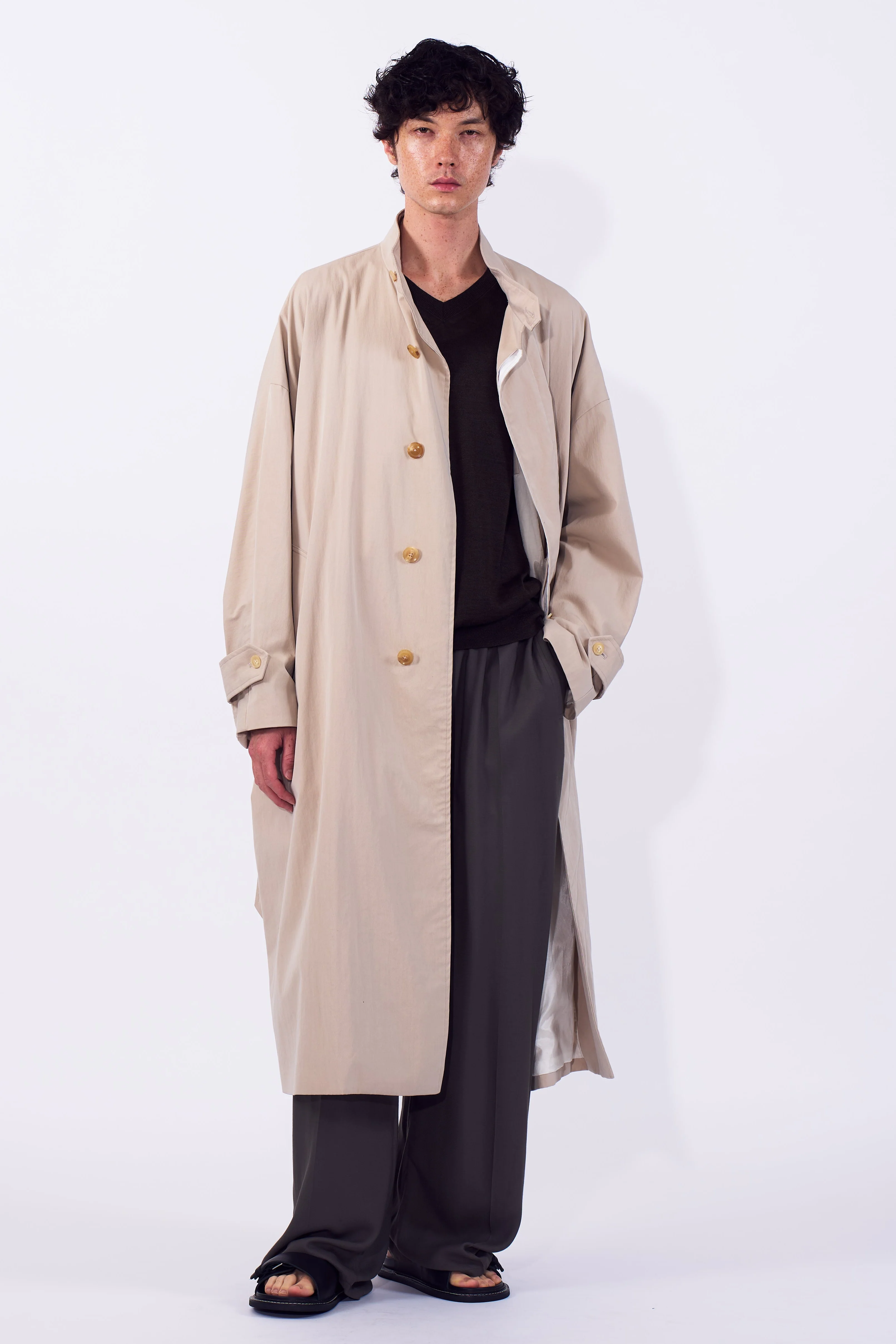 Cotton Nylon Vintage Twill Stand Collar Over Coat - Image 7