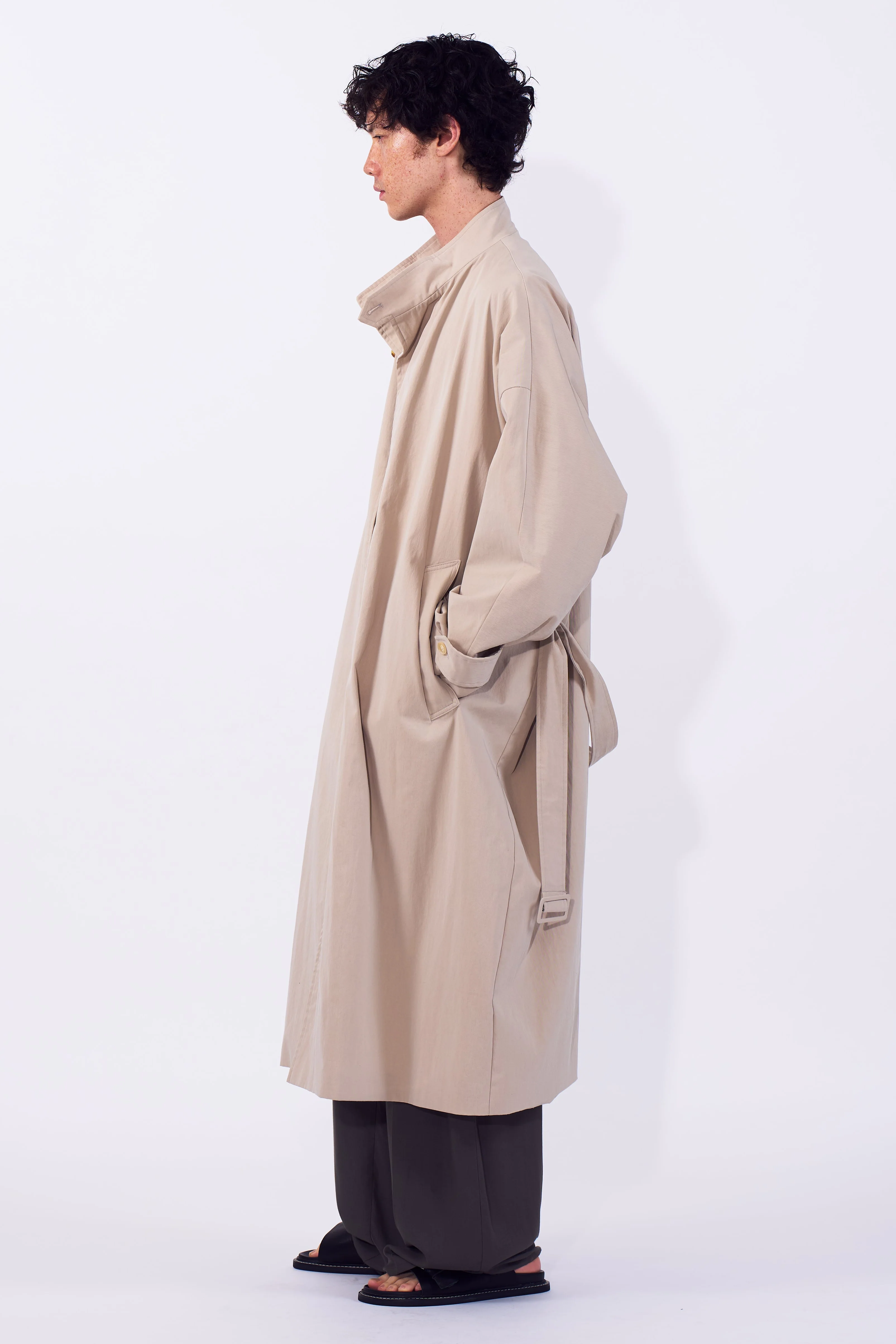 Cotton Nylon Vintage Twill Stand Collar Over Coat - Image 8