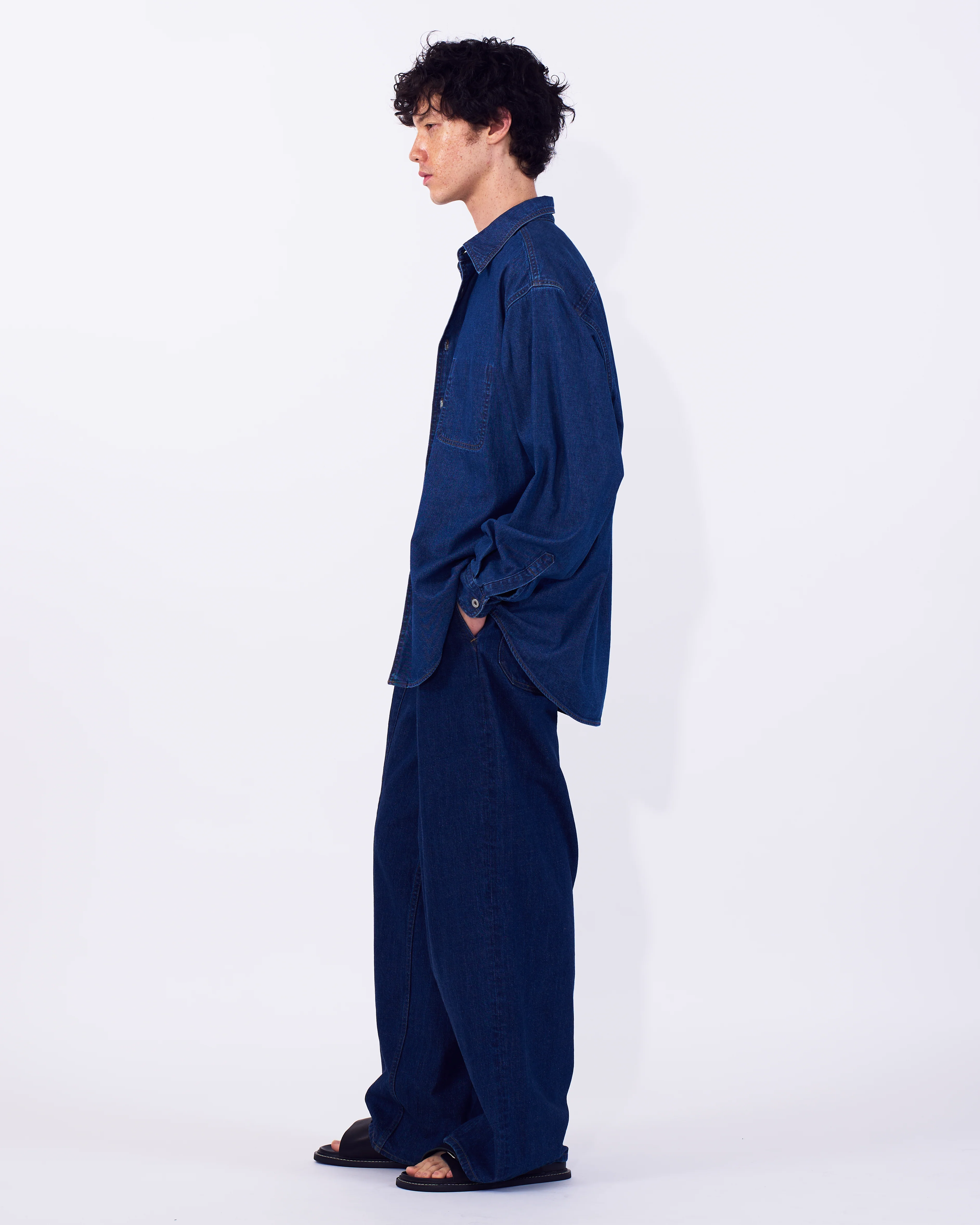 Vintage Washed Denim 3tuck Wide Trousers - Image 3