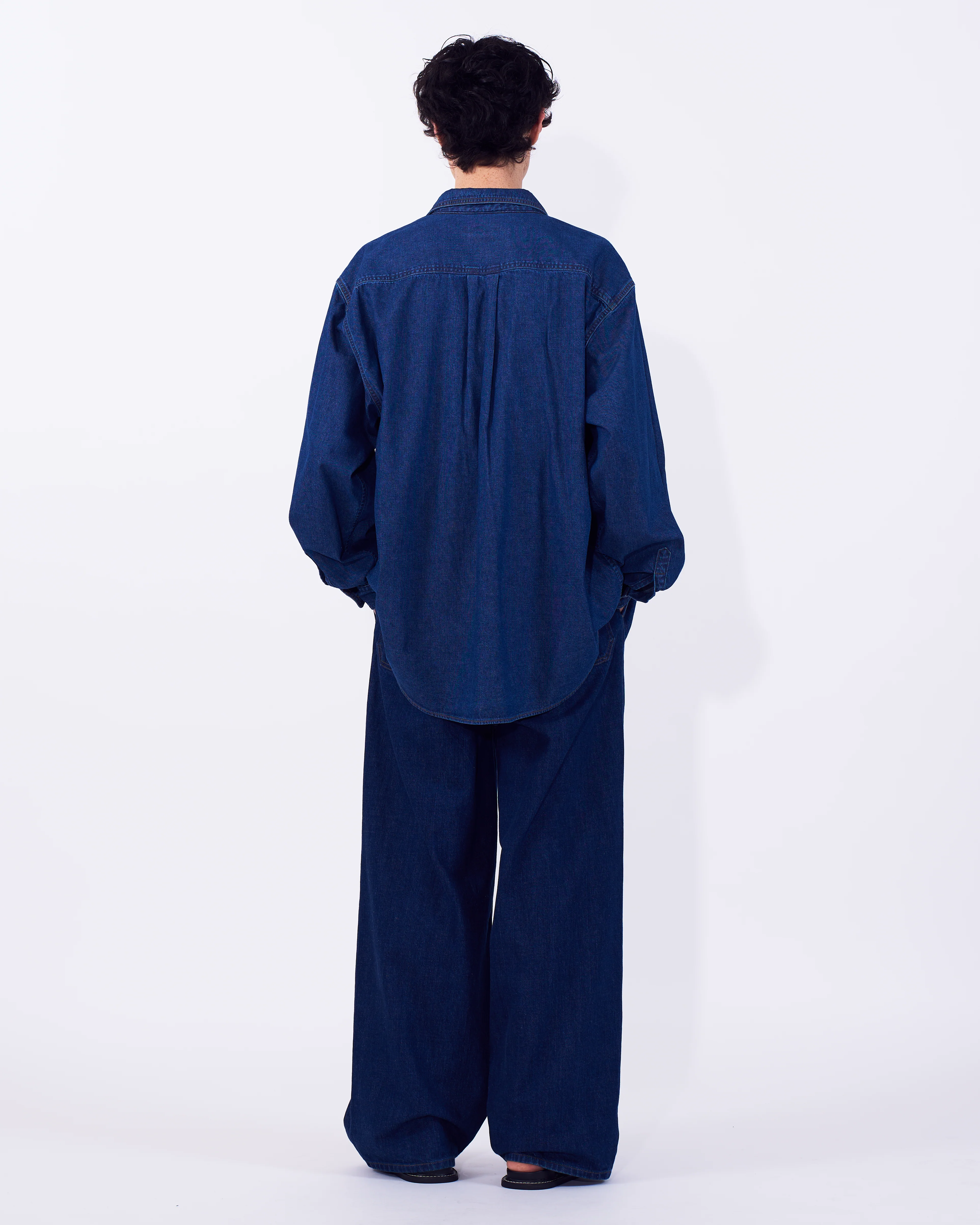 Vintage Washed Denim 3tuck Wide Trousers - Image 4